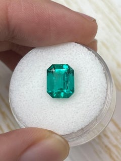 Vivid 2.69 Carat Bluish Green Colombian Emerald Cut Gem - May Birthstone
