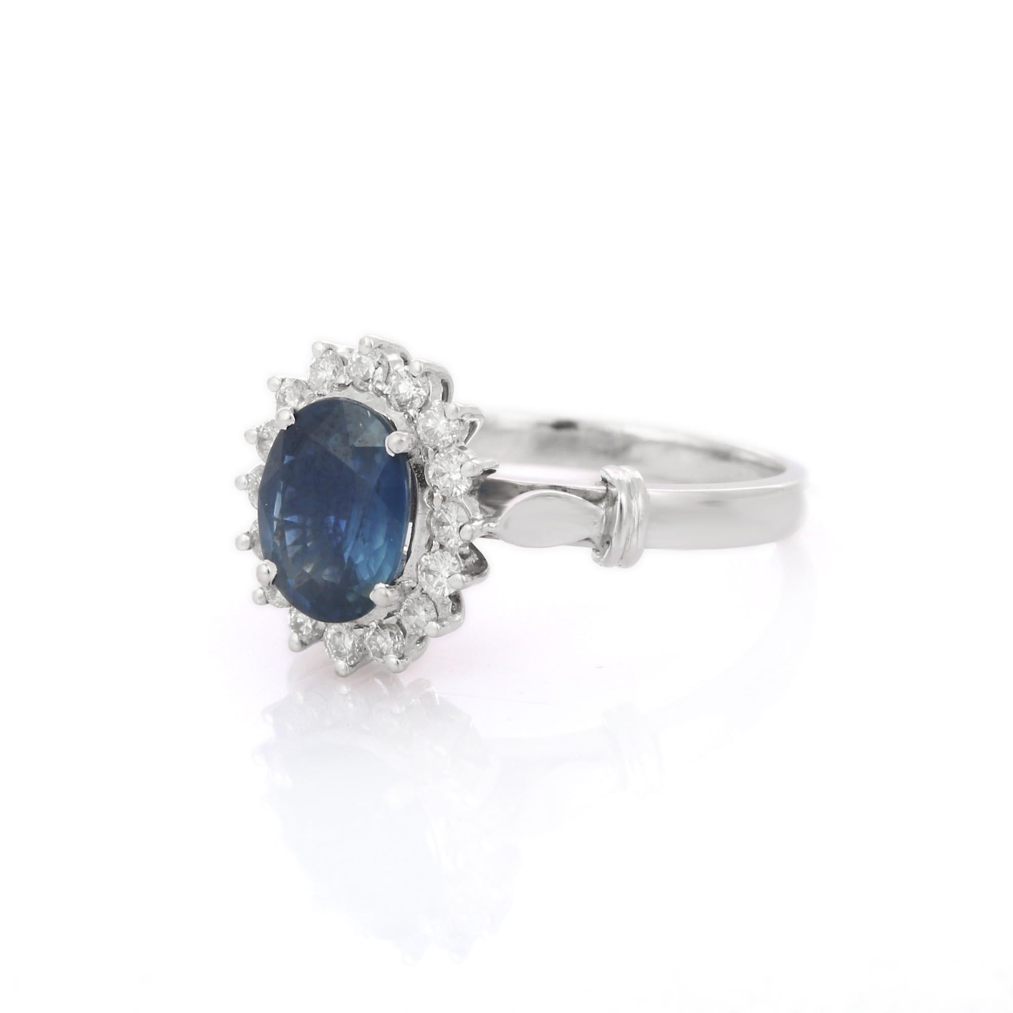 For Sale:  Royal Deep Blue Sapphire Betwixt Diamond Engagement Ring in 18K White Gold 2