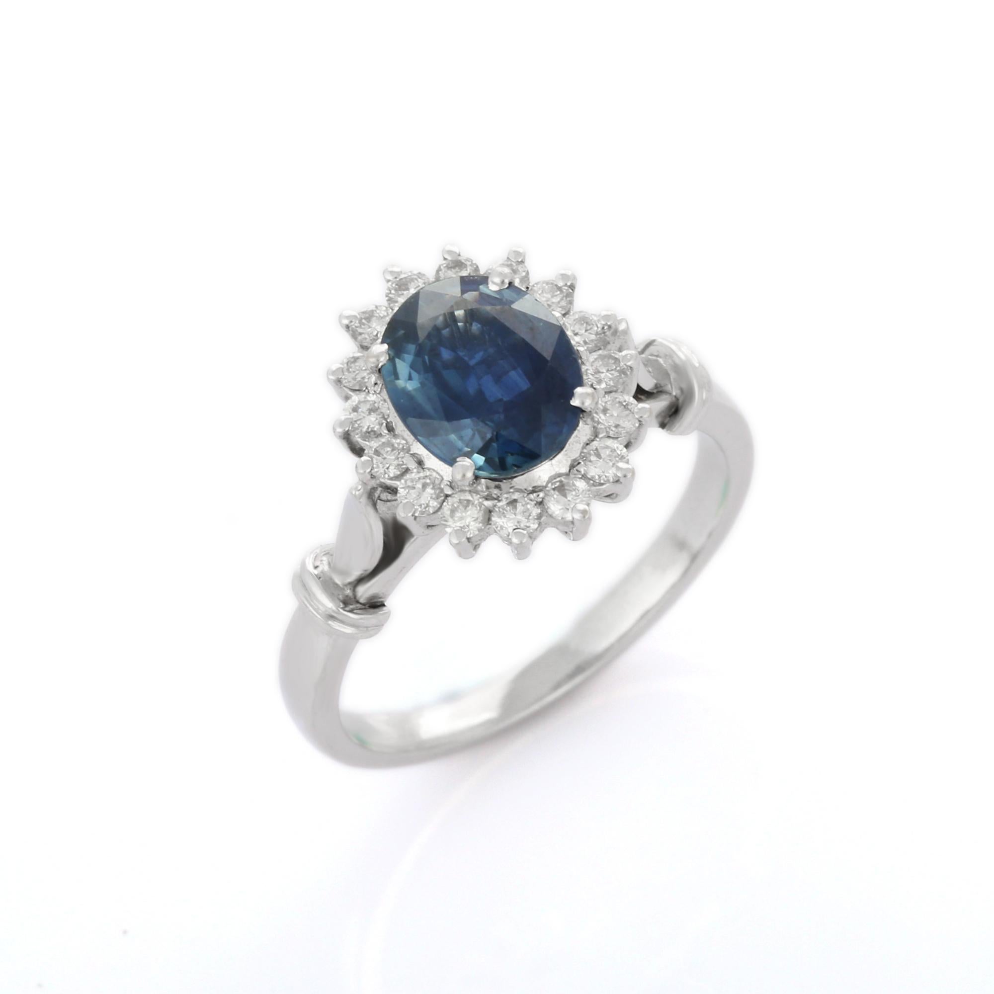 For Sale:  Royal Deep Blue Sapphire Betwixt Diamond Engagement Ring in 18K White Gold 4