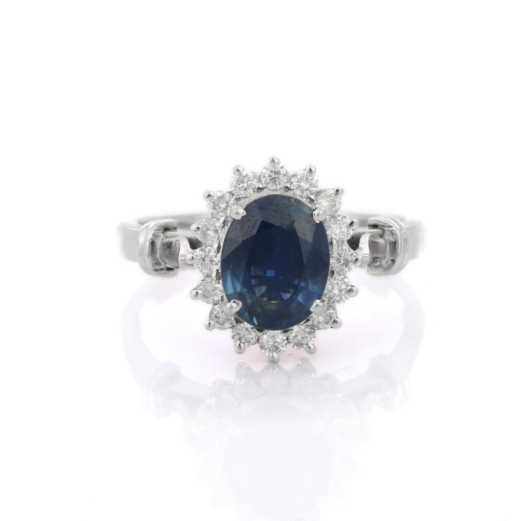 For Sale:  Royal Deep Blue Sapphire Betwixt Diamond Engagement Ring in 18K White Gold 5