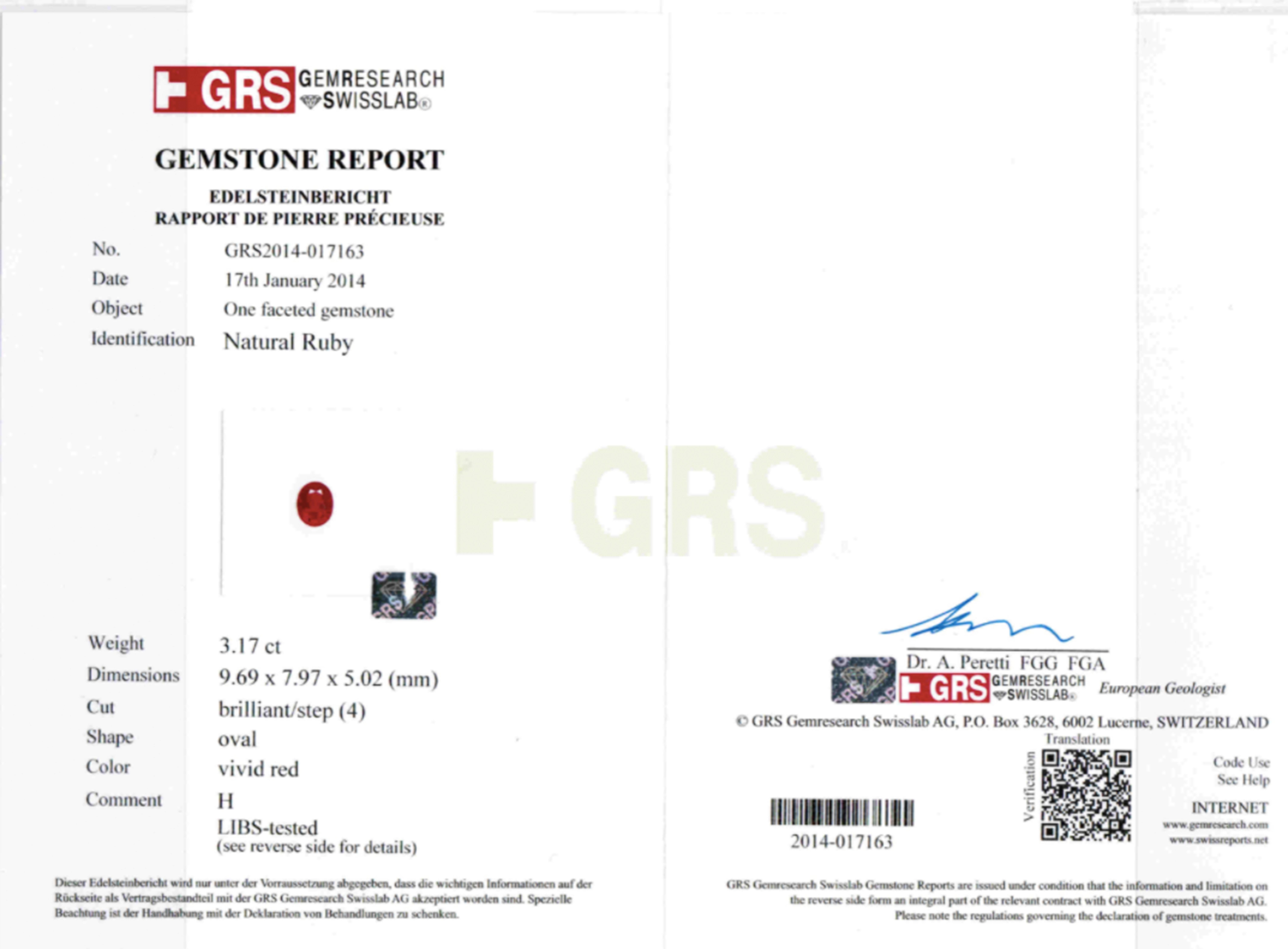 GRS-zertifizierter Vivid 3,17 Karat roter Rubinring mit weißen Diamanten auf Platin im Angebot 3