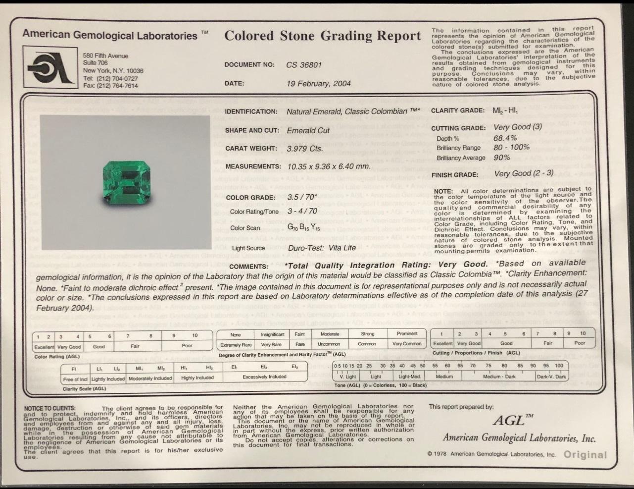 Vivid 3.97 CT Muzo Colombian Green Emerald No Oil Certified (Émeraude verte colombienne certifiée sans huile) en vente 1