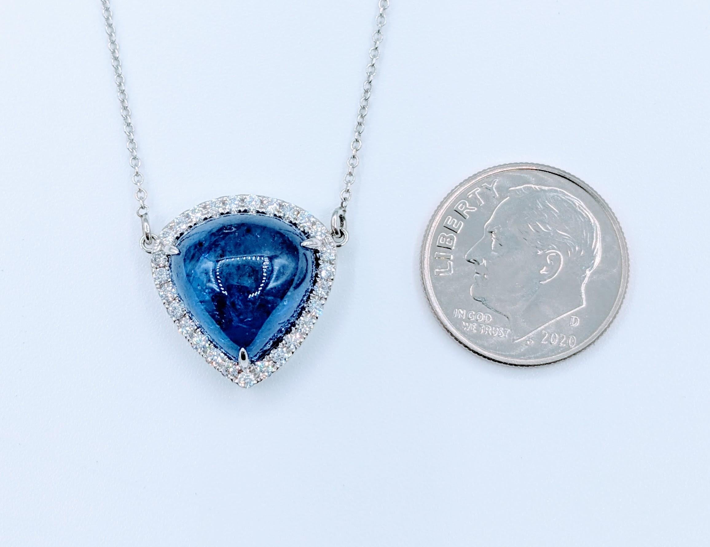 Vivid 7.27ct Cabochon Tanzanite & Diamond Pendant Necklace In New Condition For Sale In Bloomington, MN