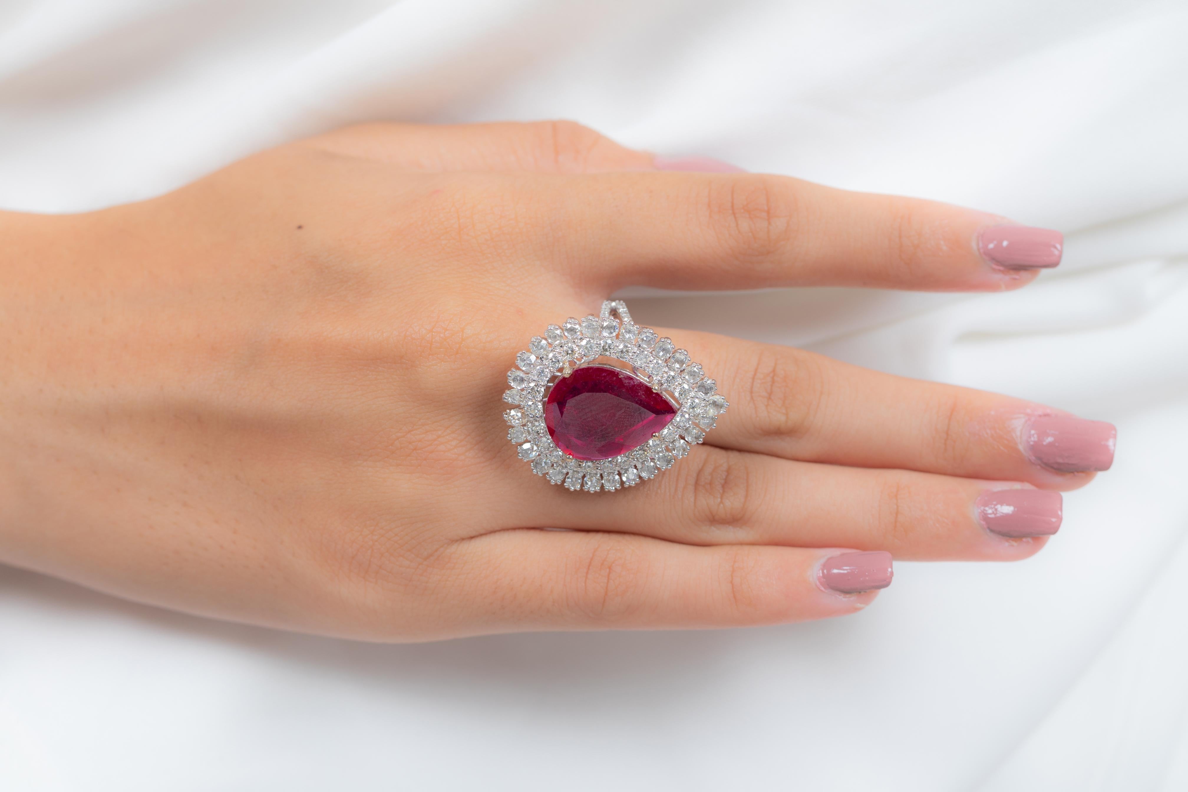 For Sale:  Vivid 9.7 Carat Ruby and Diamond Wedding Cocktail Ring in 18K Solid White Gold  2