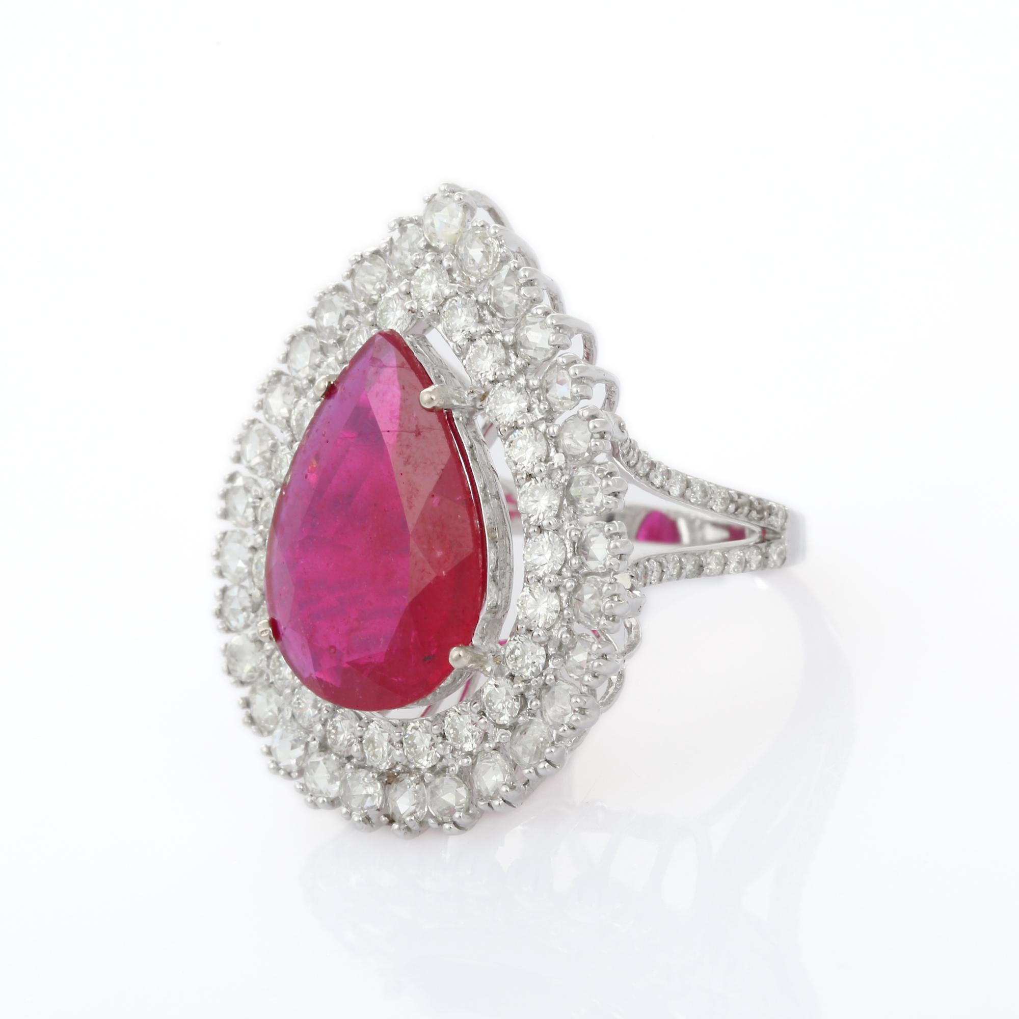 For Sale:  Vivid 9.7 Carat Ruby and Diamond Wedding Cocktail Ring in 18K Solid White Gold  3