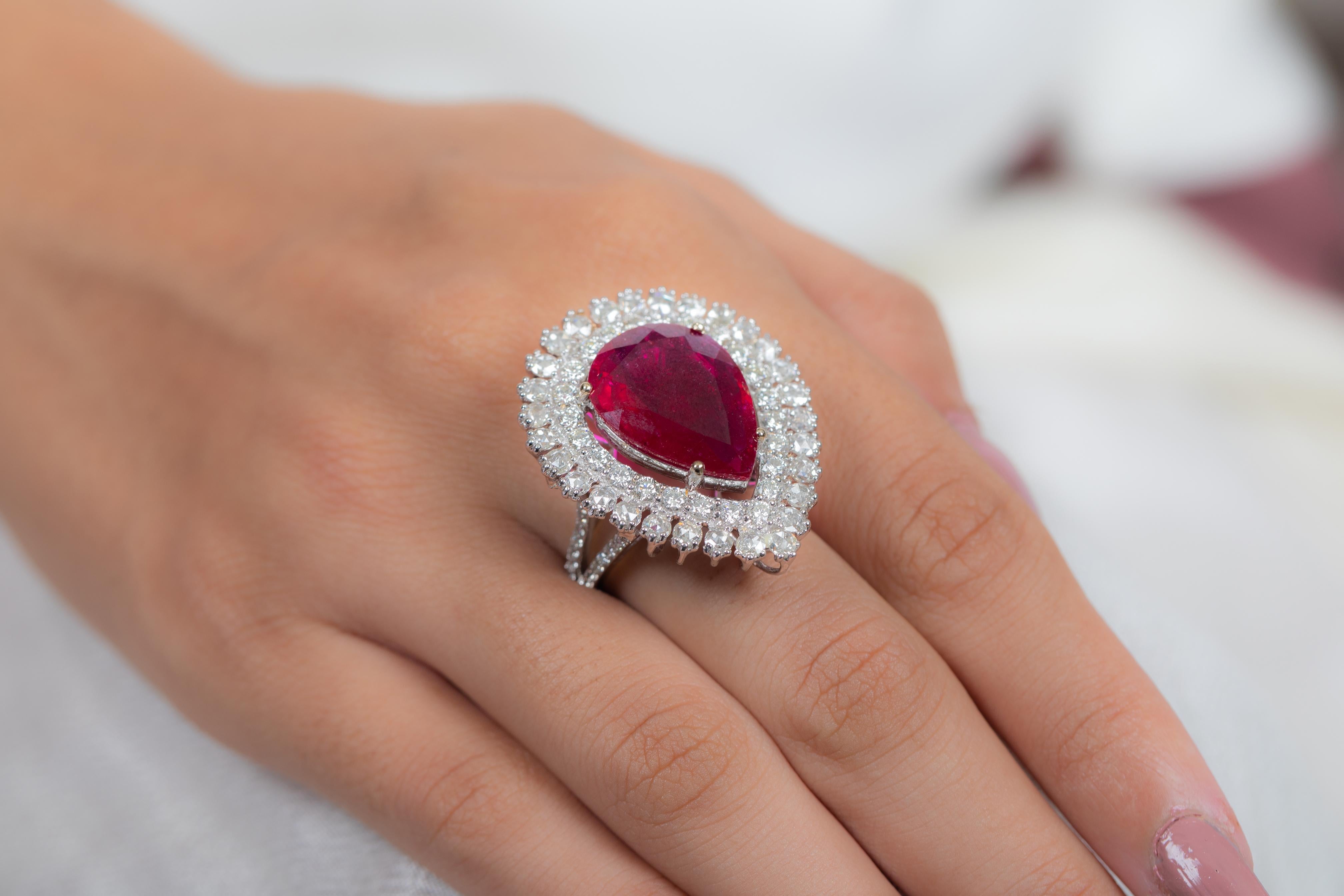 For Sale:  Vivid 9.7 Carat Ruby and Diamond Wedding Cocktail Ring in 18K Solid White Gold  4