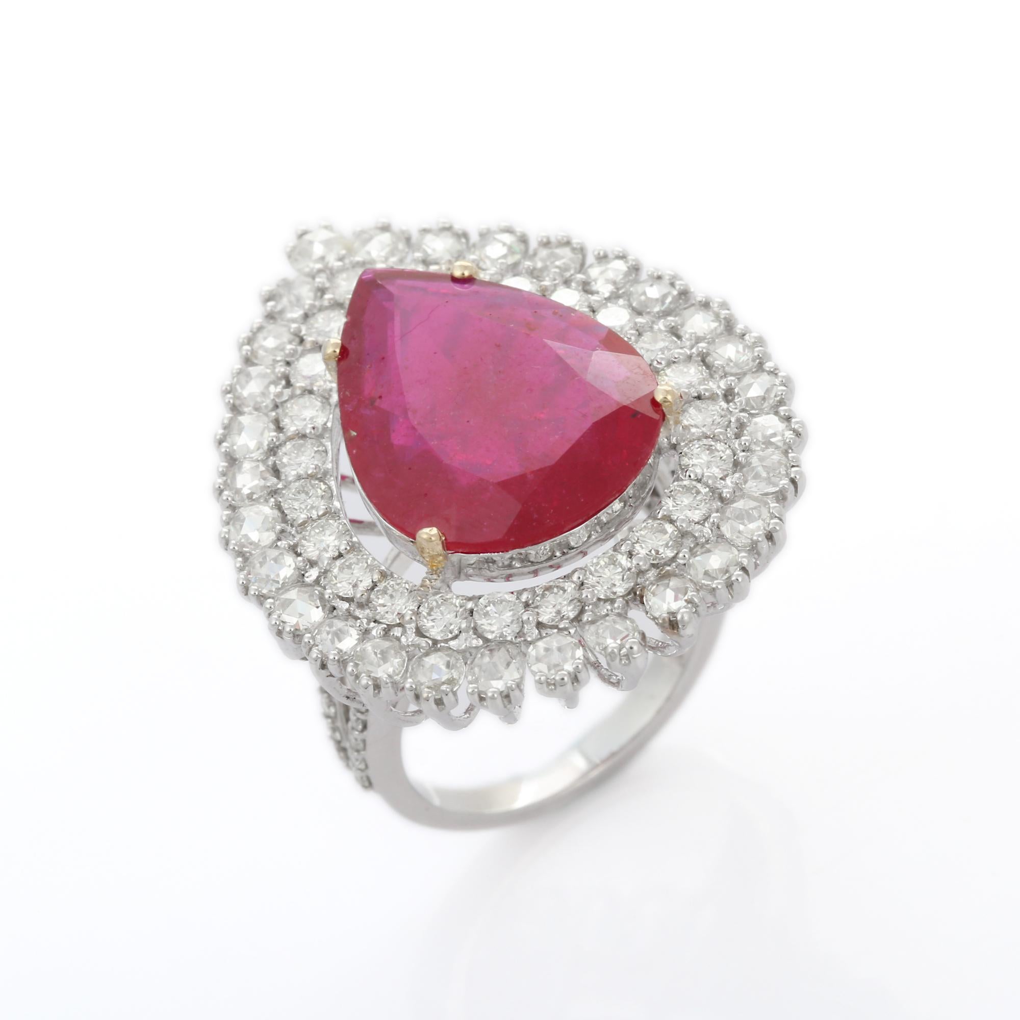 For Sale:  Vivid 9.7 Carat Ruby and Diamond Wedding Cocktail Ring in 18K Solid White Gold  6
