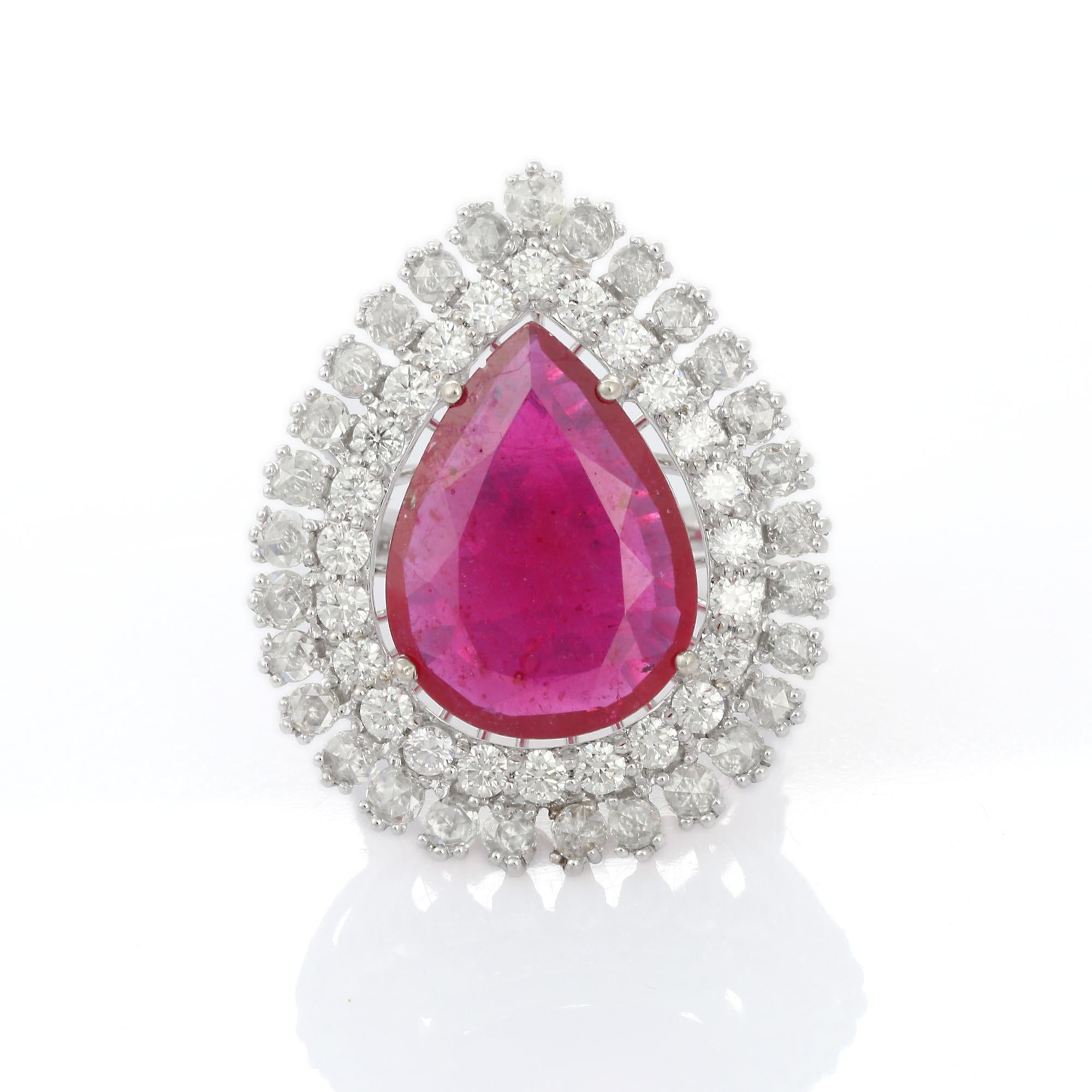 For Sale:  Vivid 9.7 Carat Ruby and Diamond Wedding Cocktail Ring in 18K Solid White Gold  8
