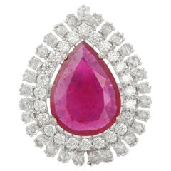 Vivid 9.7 Carat Ruby and Diamond Wedding Cocktail Ring in 18K Solid White Gold 