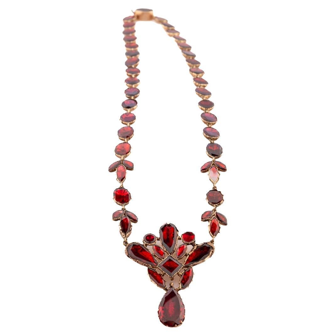 Vivid Antike georgianische Granat-Halskette ca. 1820 (Gemischter Schliff) im Angebot