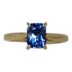 Vivid Blue 1.55ct Ceylon Sapphire Fancy Emerald Octagon Cut 18k Solitaire Ring