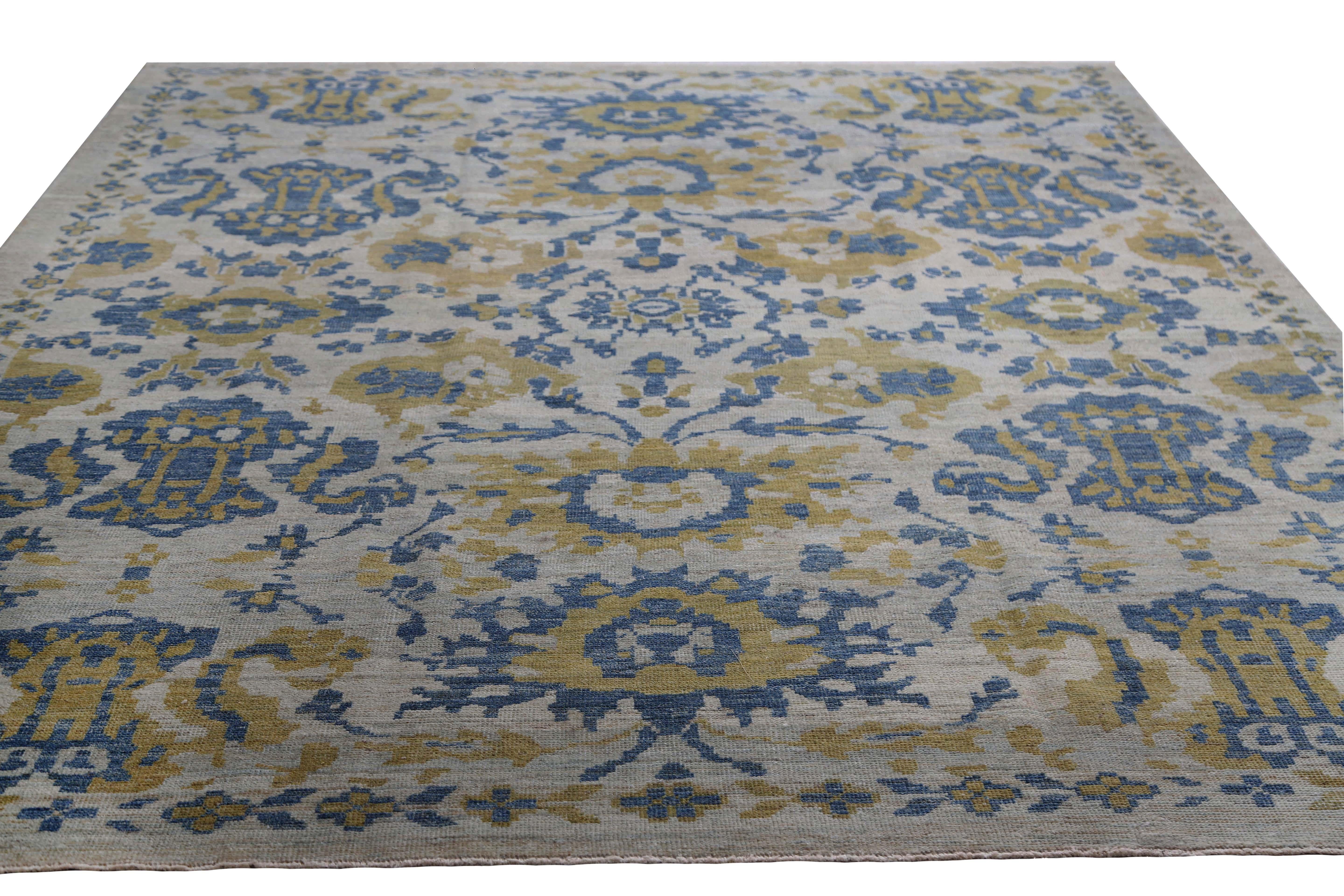 Alfombra Turca Sultanabad Azul y Amarillo Vivo siglo XX en venta