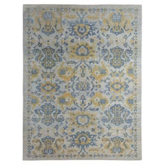 Vivid Blue and Yellow Turkish Sultanabad Rug