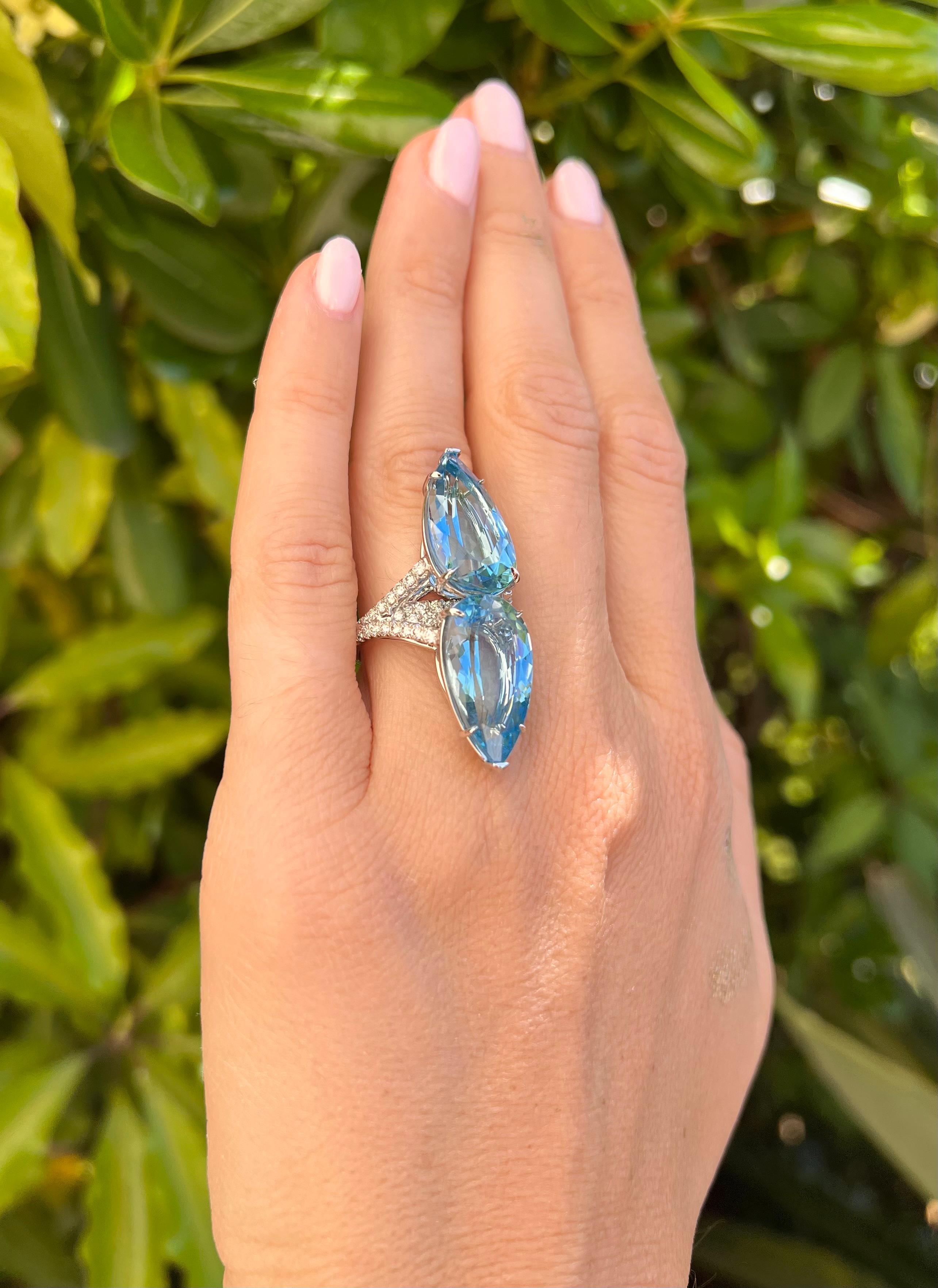 Women's Vivid Blue Aquamarine and Diamond Platinum Ring – Luxury Masterpiece by Merkaba For Sale