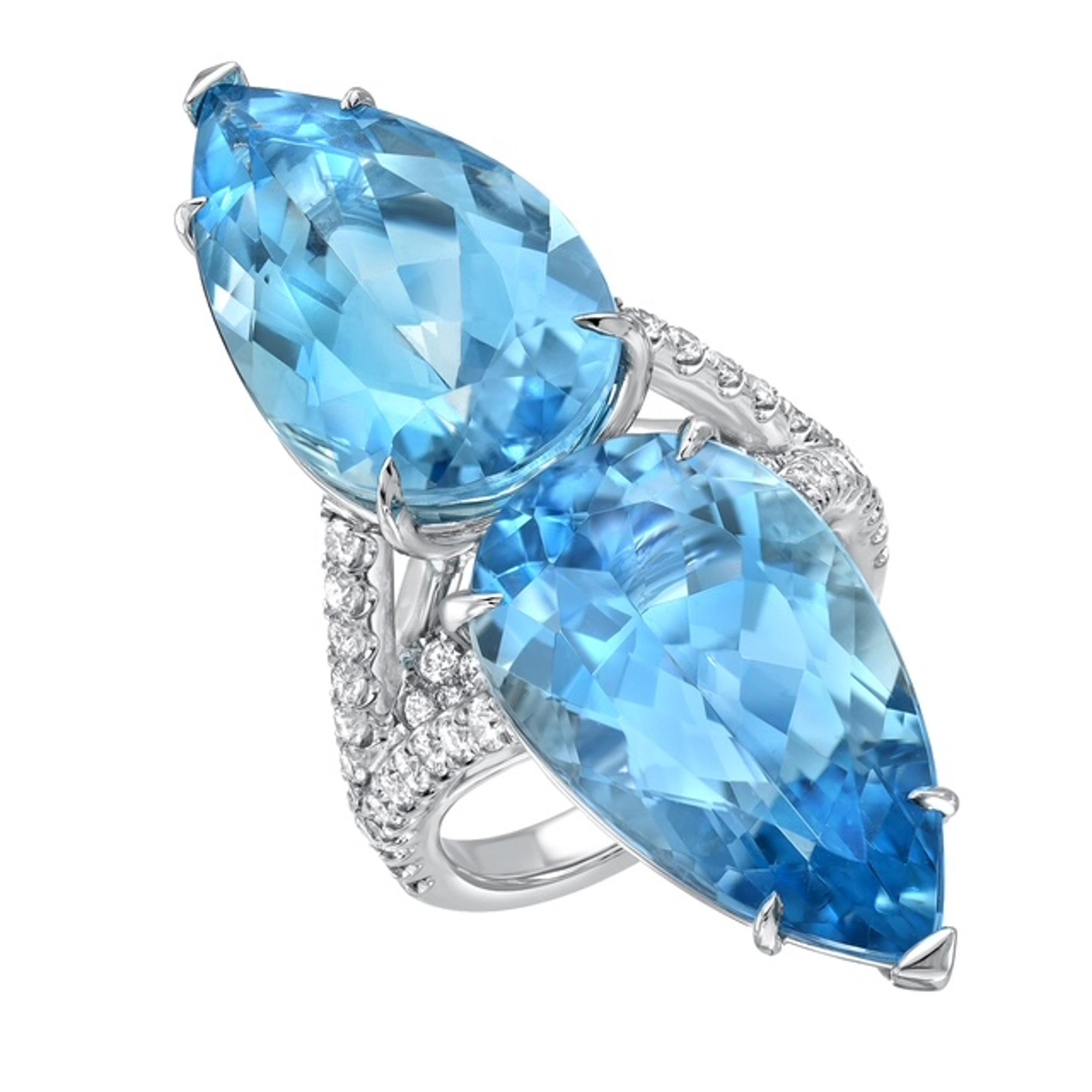 Bague en platine avec aigue-marine et diamant d'un bleu vif - Chef-d'œuvre de luxe par Merkaba en vente 2