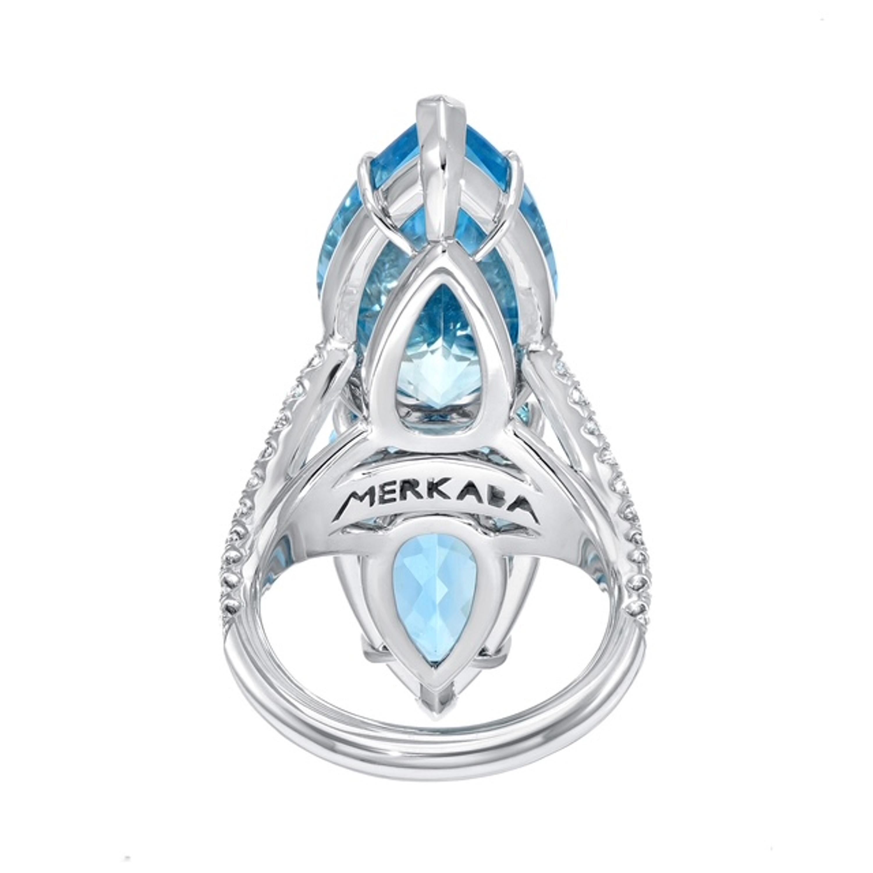 Bague en platine avec aigue-marine et diamant d'un bleu vif - Chef-d'œuvre de luxe par Merkaba en vente 3