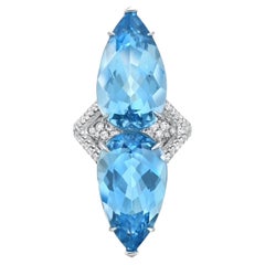 Anello in platino con acquamarina blu vivo e diamanti - Capolavoro di lusso di Merkaba