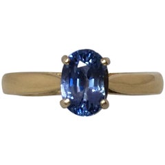 Vivid Blue Ceylon Sapphire 1.33 Carat Oval Cut 18 Karat Gold Solitaire Ring