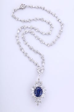 Vivid Blue Ceylon Sapphire and Diamond Pendant Necklace