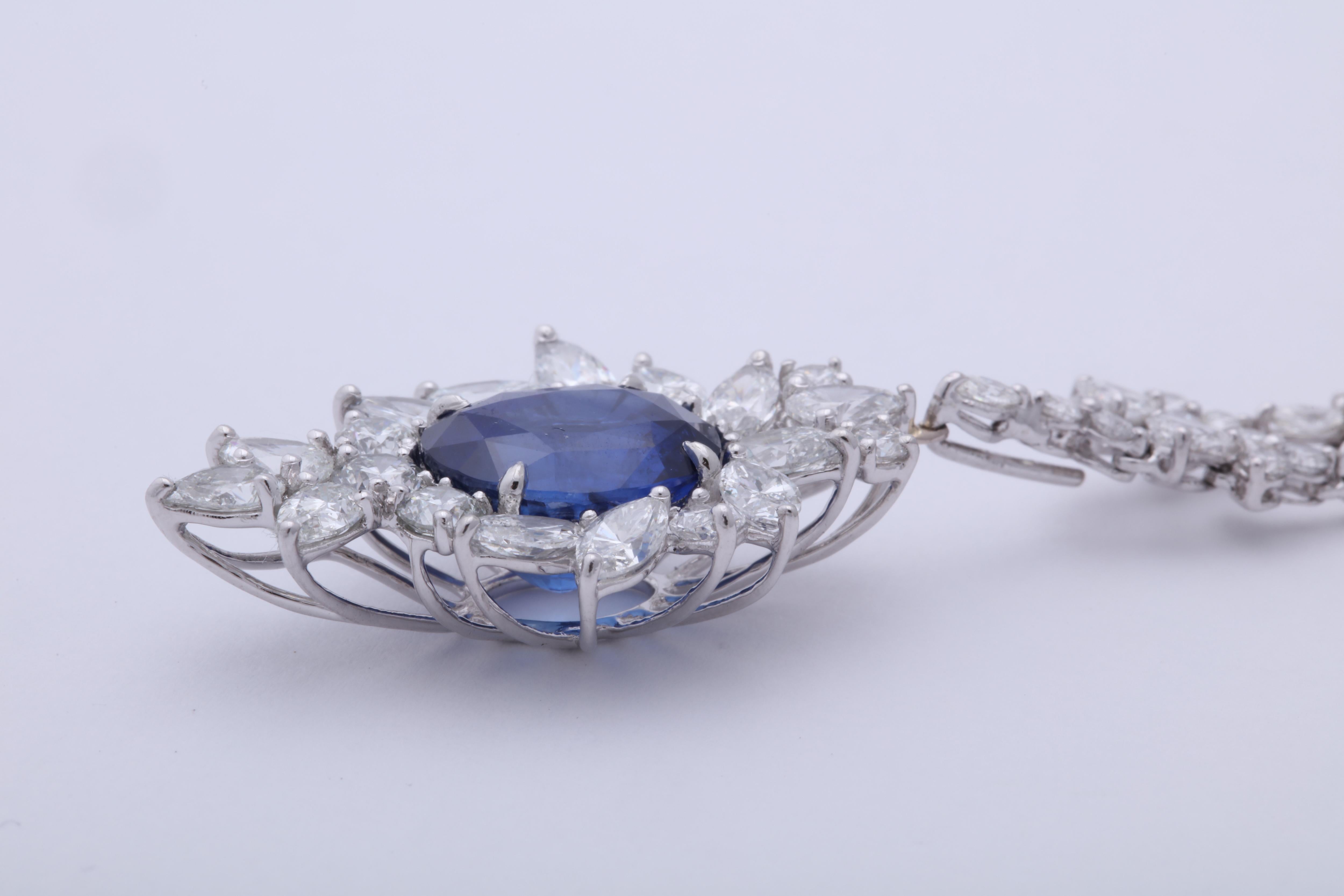 Oval Cut Vivid Blue Ceylon Sapphire and Diamond Pendant Necklace For Sale