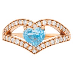 Vivid Blue Diamond Ring With White Diamonds 1.82 Carats 18K Yellow Gold