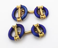 Vivid Blue Enamel Yellow Gold Cufflinks
