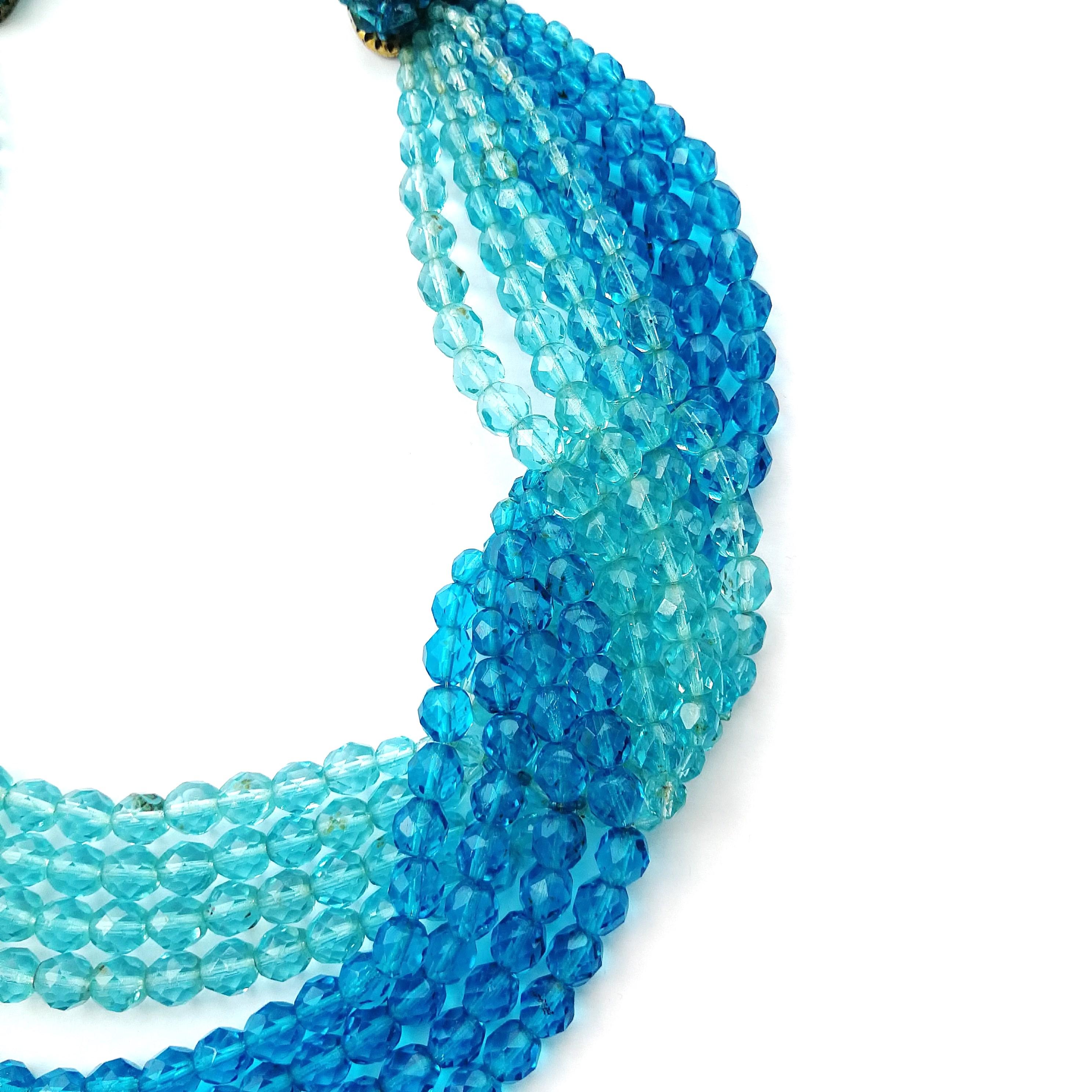 Vivid blue faceted bead multi row 'twist' necklace, Coppola e Toppo, 1950s 1