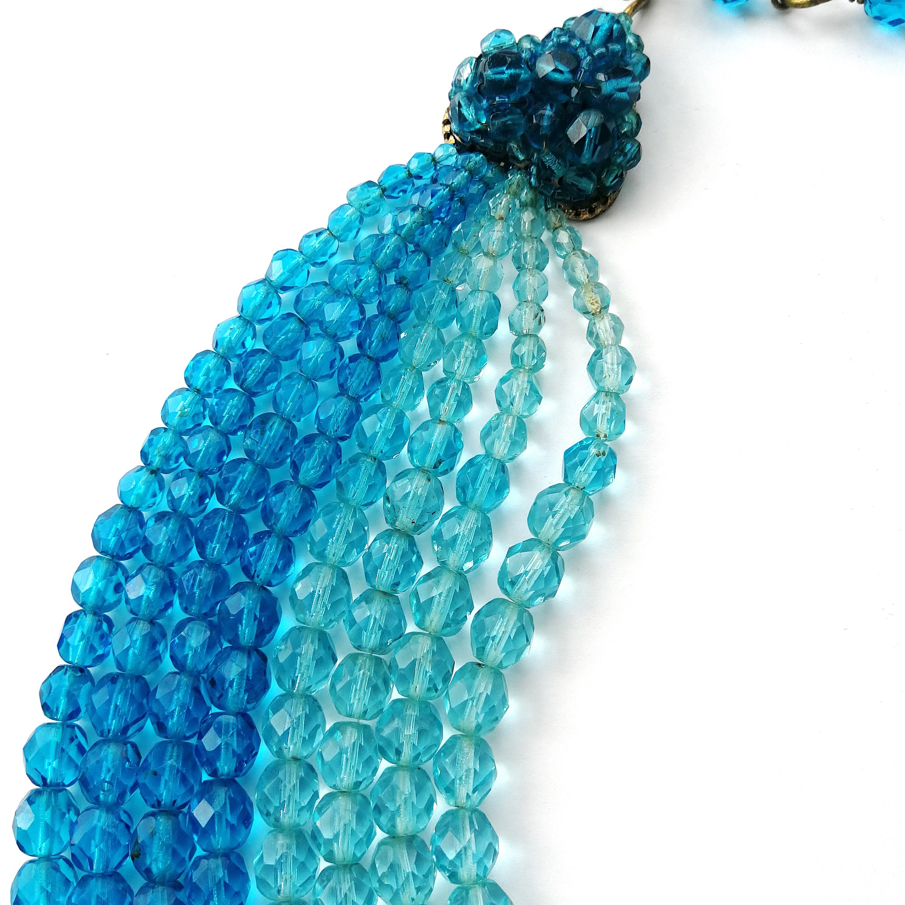 Vivid blue faceted bead multi row 'twist' necklace, Coppola e Toppo, 1950s 3