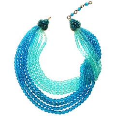 Vintage Vivid blue faceted bead multi row 'twist' necklace, Coppola e Toppo, 1950s