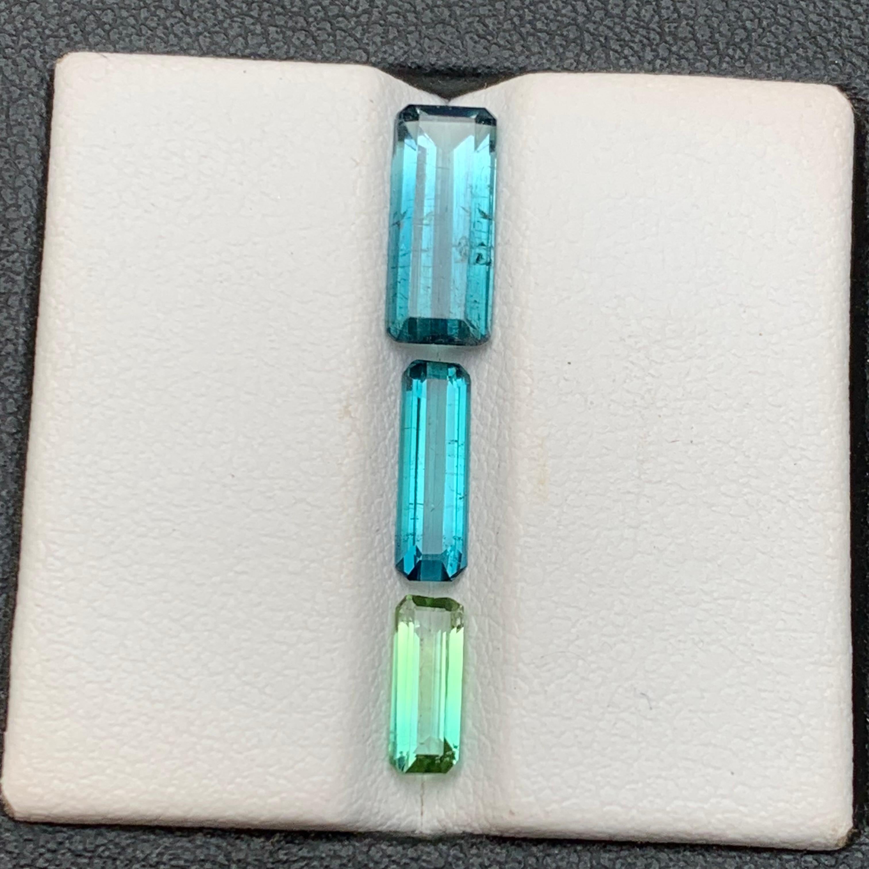 Vivid Blue & Green Bicolor Natural Tourmaline Gemstones Lot 3.10 Ct Emerald Cut For Sale 5