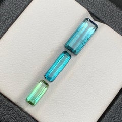 Vivid Blue & Green Bicolor Natural Tourmaline Gemstones Lot 3.10 Ct Emerald Cut