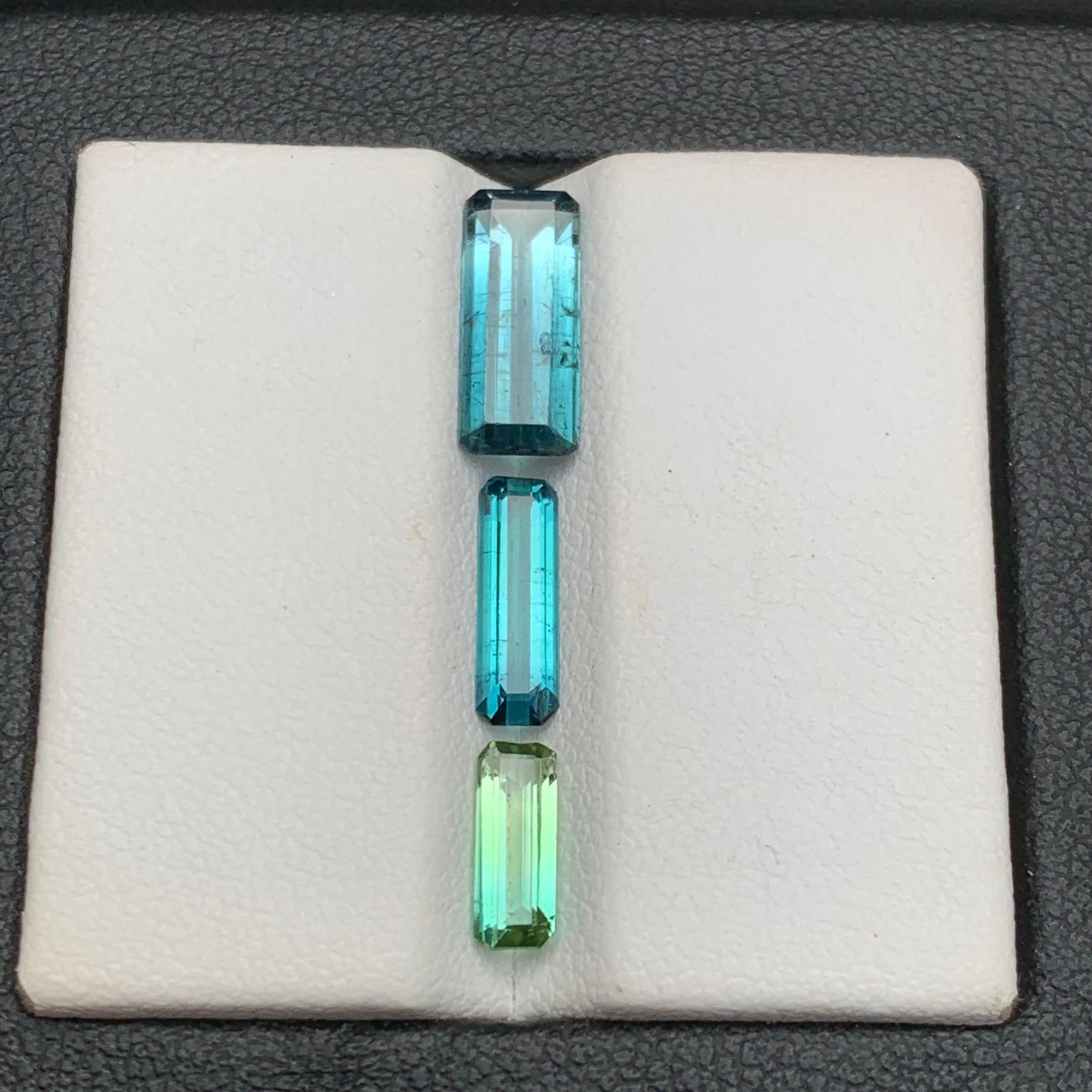 Contemporary Vivid Blue & Green Bicolor Natural Tourmaline Gemstones Lot 3.10 Ct Emerald Cut For Sale