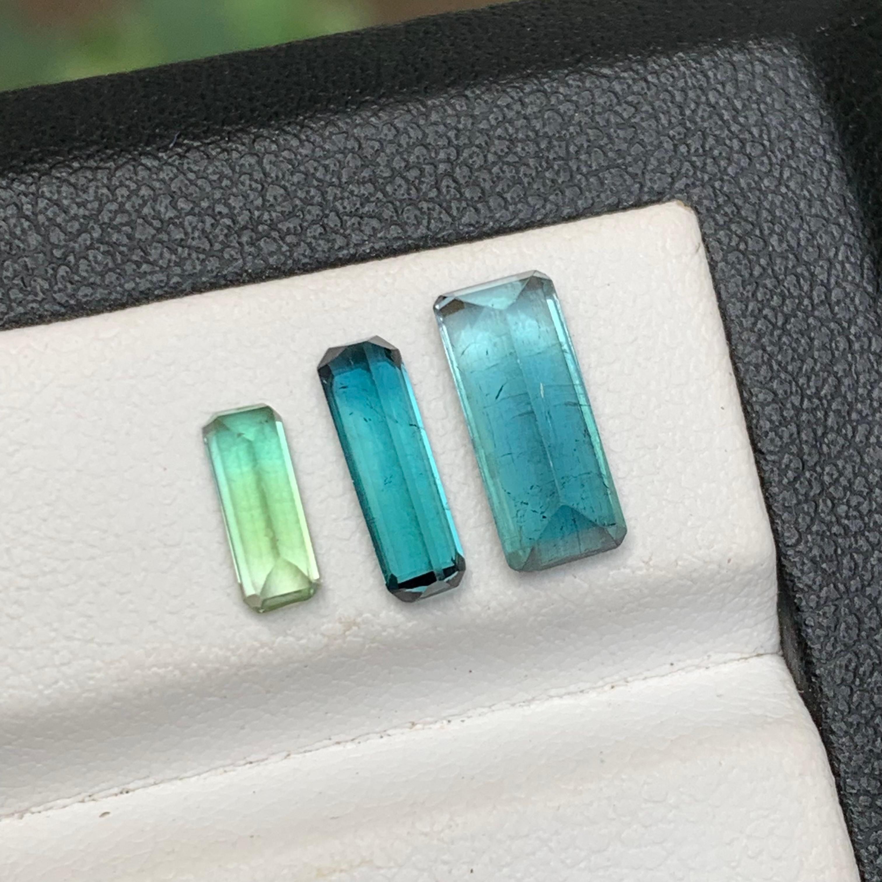 Women's or Men's Vivid Blue & Green Bicolor Natural Tourmaline Gemstones Lot 3.10 Ct Emerald Cut For Sale