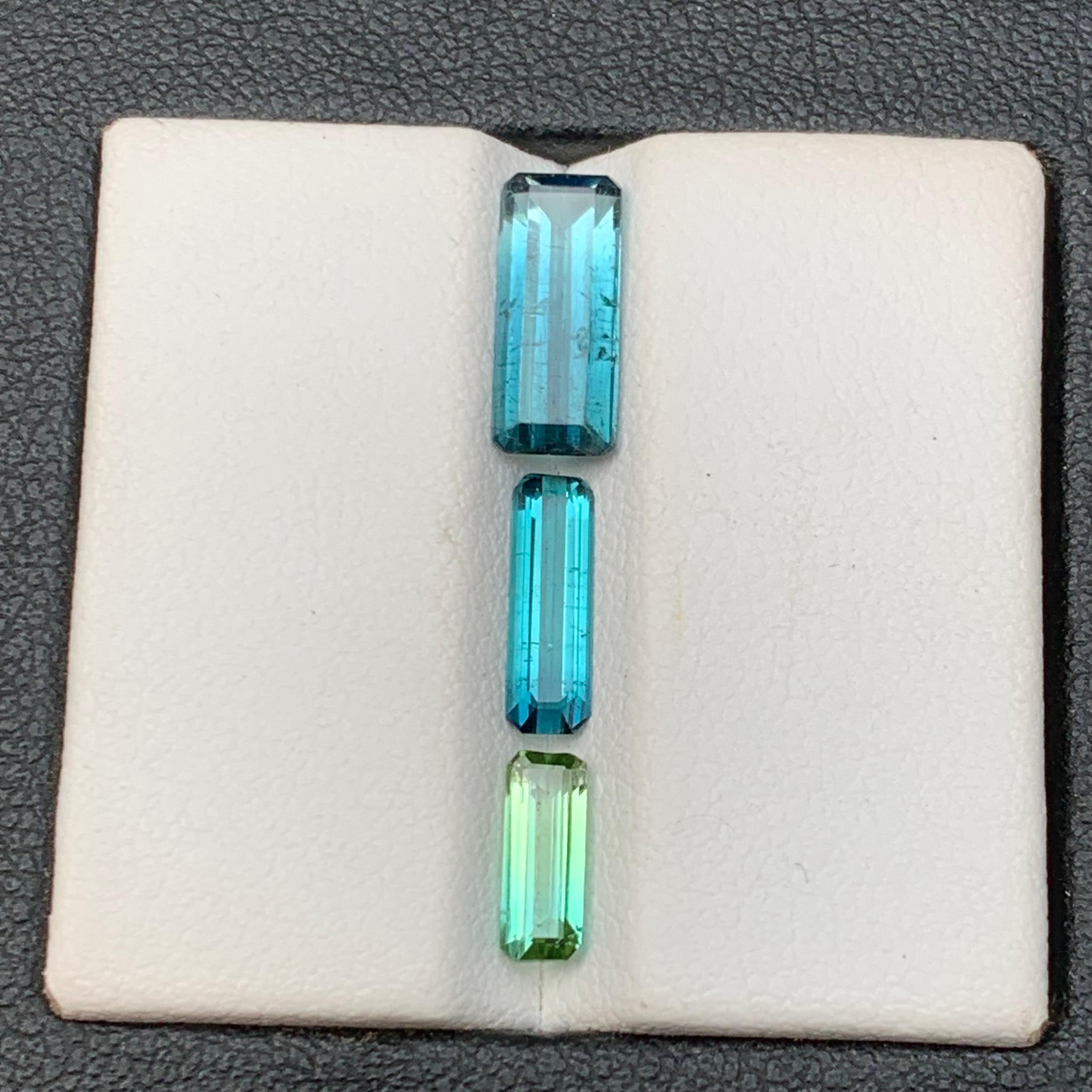 Vivid Blue & Green Bicolor Natural Tourmaline Gemstones Lot 3.10 Ct Emerald Cut For Sale 1