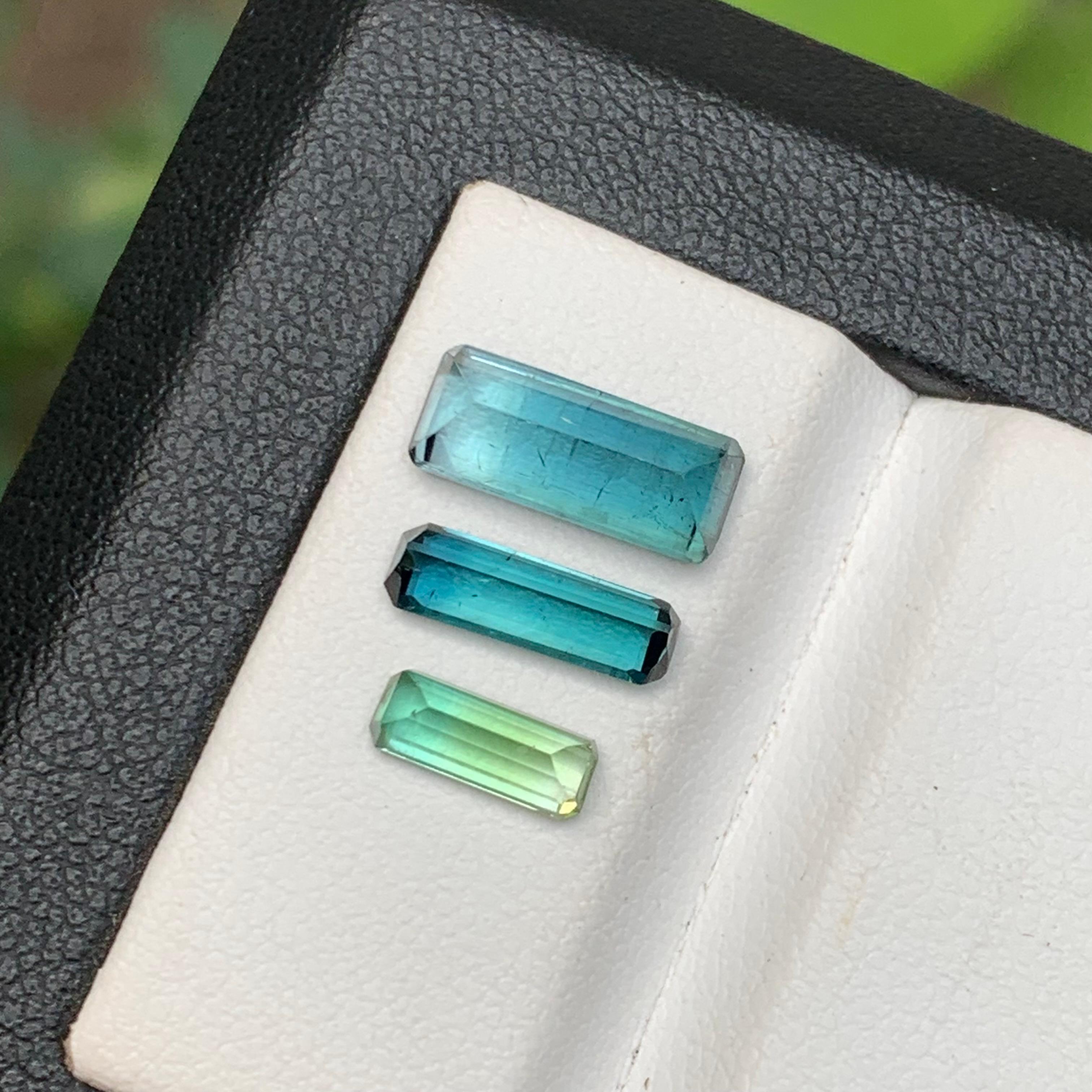 Vivid Blue & Green Bicolor Natural Tourmaline Gemstones Lot 3.10 Ct Emerald Cut For Sale 3