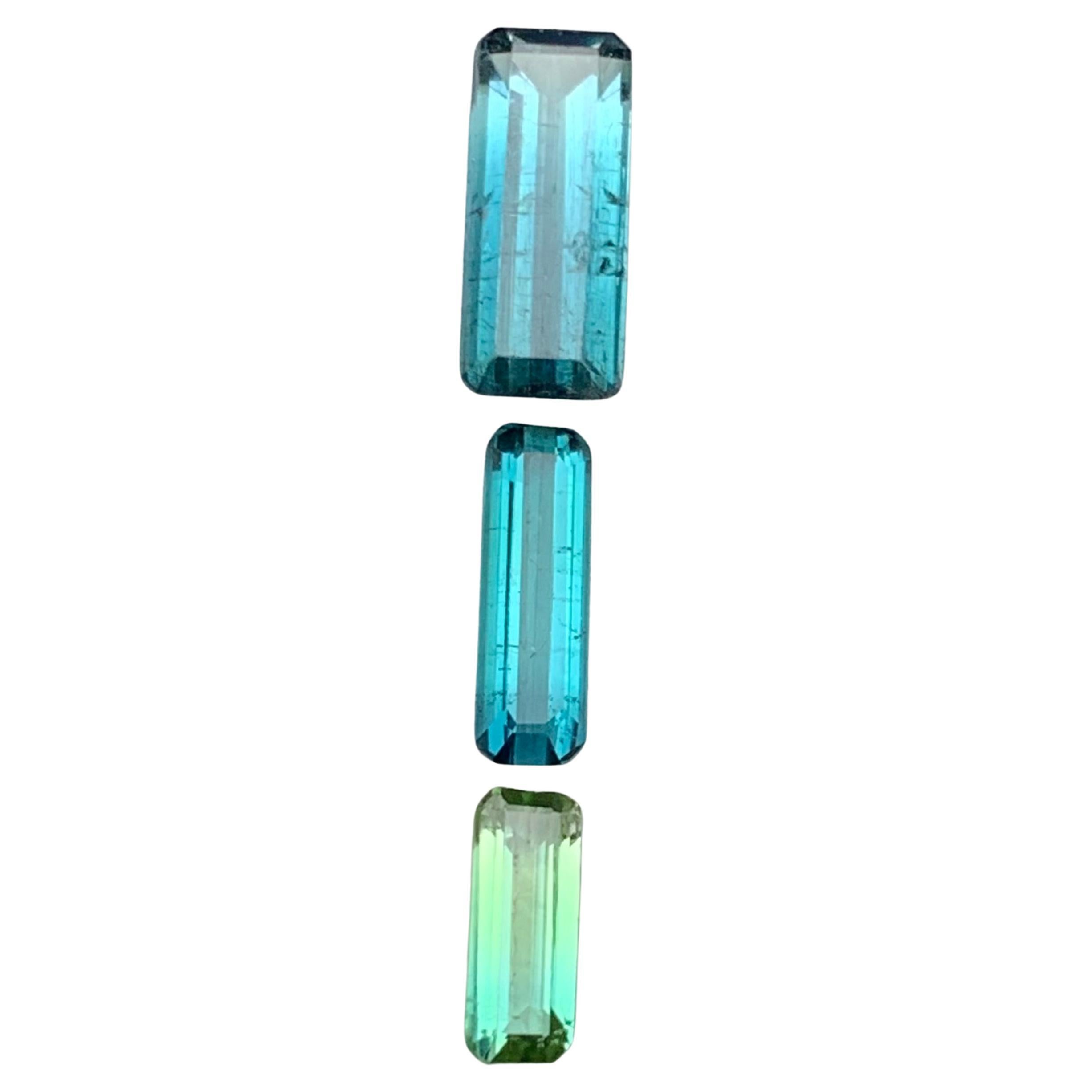 Vivid Blue & Green Bicolor Natural Tourmaline Gemstones Lot 3.10 Ct Emerald Cut