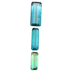 Vivid Blue & Green Bicolor Natural Tourmaline Gemstones Lot 3.10 Ct Emerald Cut