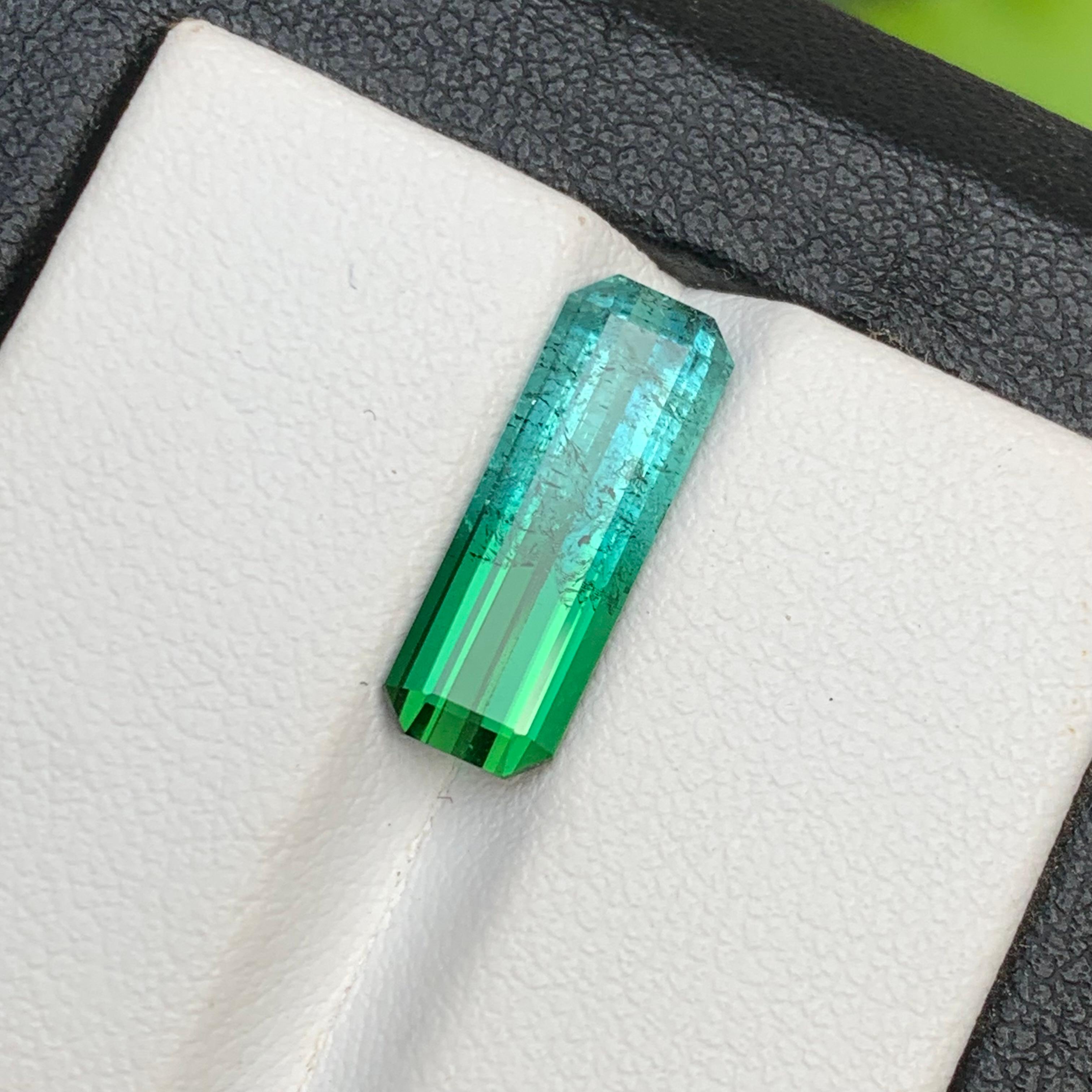 Vivid Blau & Grün Bicolor Natürlicher Turmalin Ring Edelstein 3.85 Ct Smaragd Schliff im Angebot 6