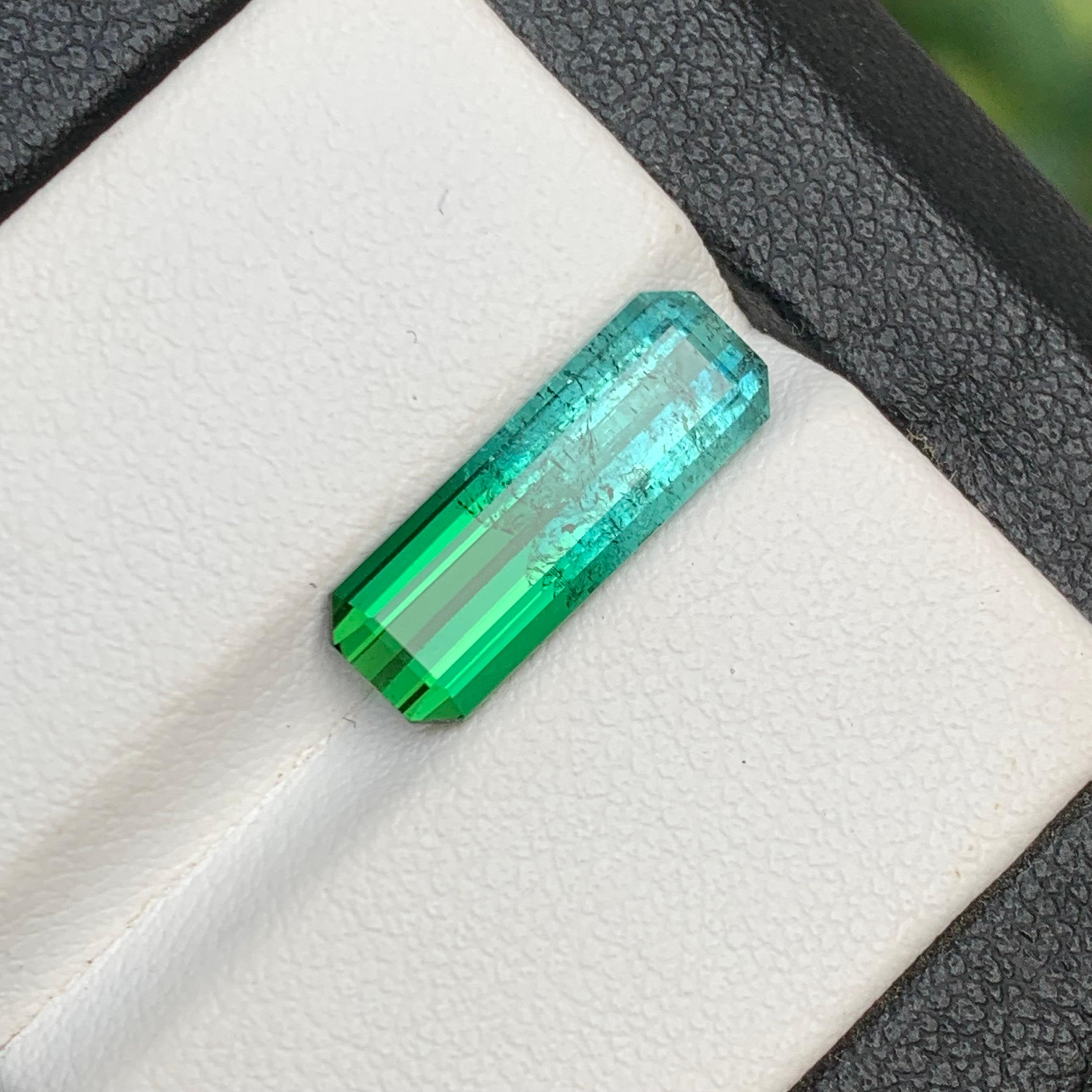 Vivid Blau & Grün Bicolor Natürlicher Turmalin Ring Edelstein 3.85 Ct Smaragd Schliff im Angebot 2
