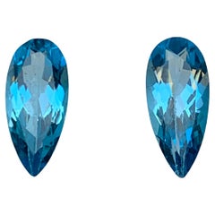 Vivid Blue Natural Swiss Topaz Loose Gemstone Pair for Earrings 8.90 Ct Pear Cut