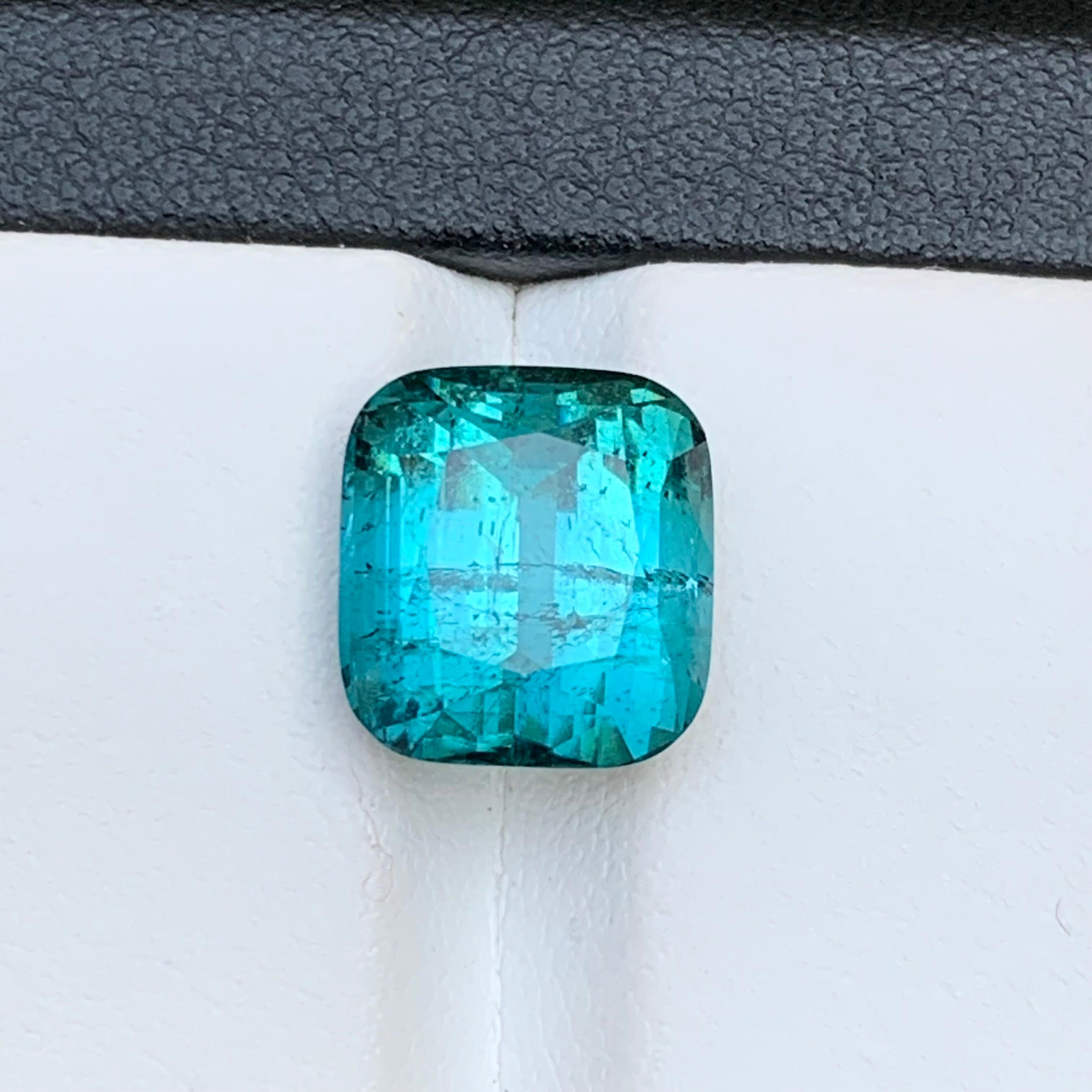 Vivid Blue Natural Tourmaline Ring, Pendant Loose Gemstone 6.75 Ct Cushion Cut en venta 4