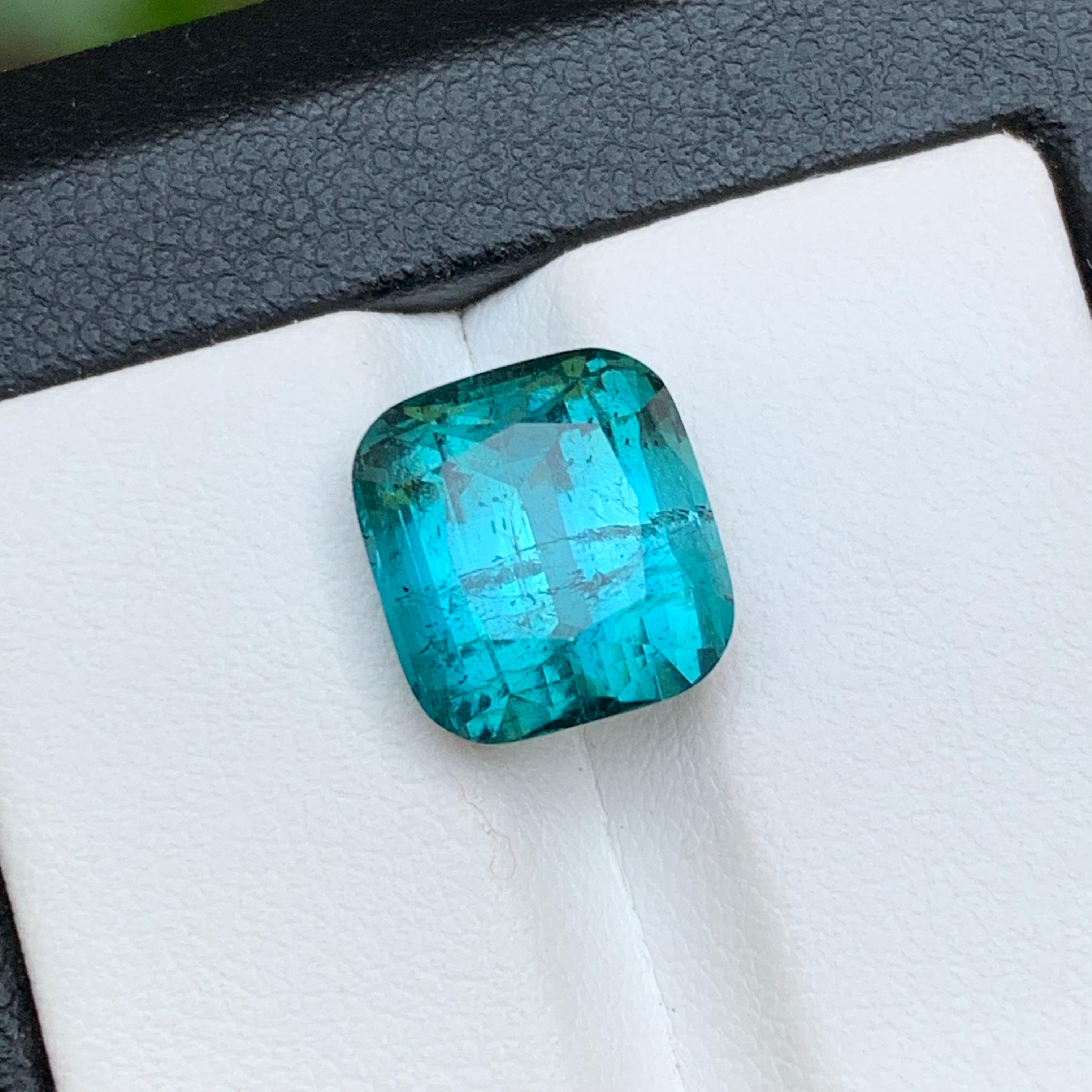 Vivid Blue Natural Tourmaline Ring, Pendant Loose Gemstone 6.75 Ct Cushion Cut en venta 5