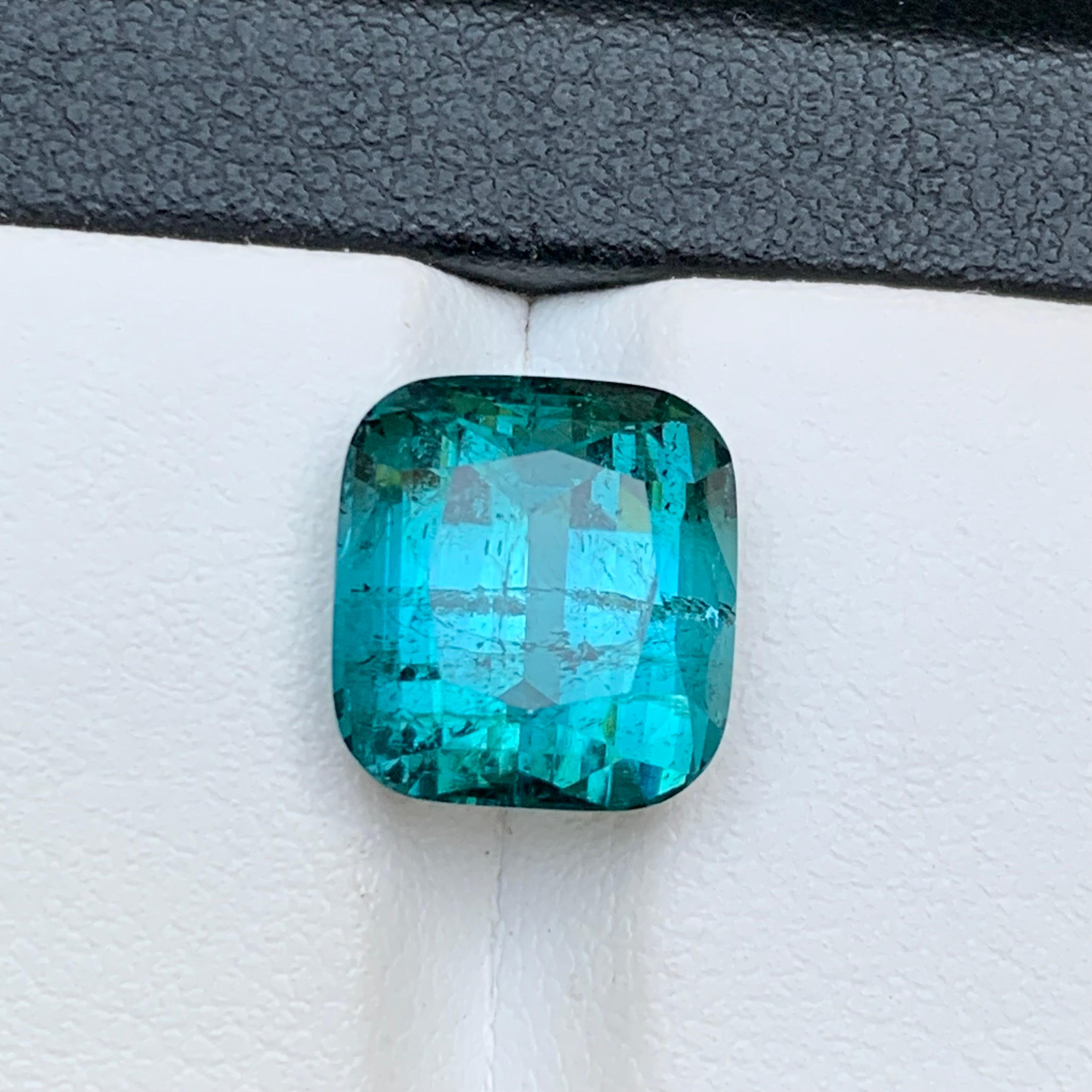 Vivid Blue Natural Tourmaline Ring, Pendant Loose Gemstone 6.75 Ct Cushion Cut en venta 6