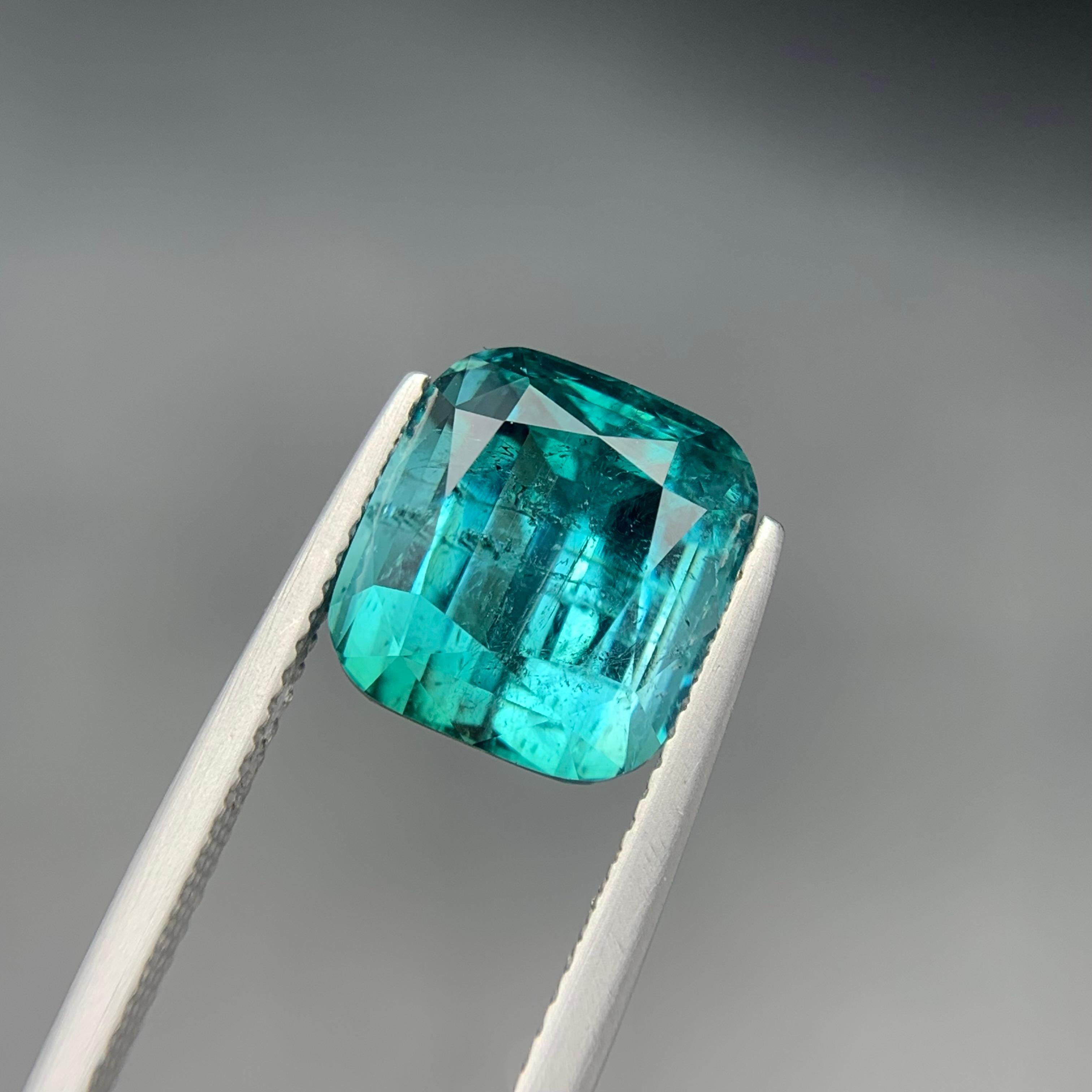 Vivid Blue Natural Tourmaline Ring, Pendant Loose Gemstone 6.75 Ct Cushion Cut en venta 7