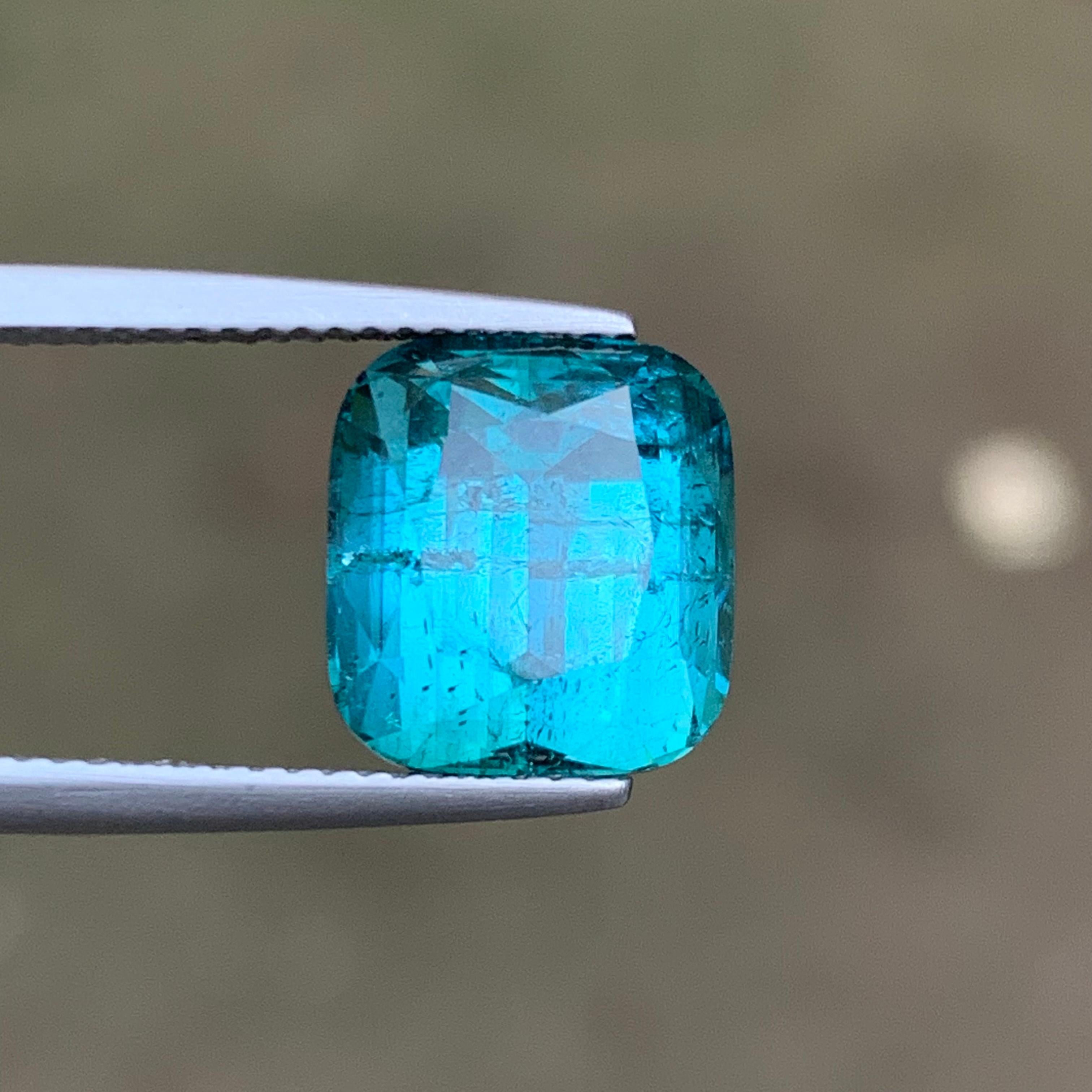 Vivid Blue Natural Tourmaline Ring, Pendant Loose Gemstone 6.75 Ct Cushion Cut Contemporáneo en venta
