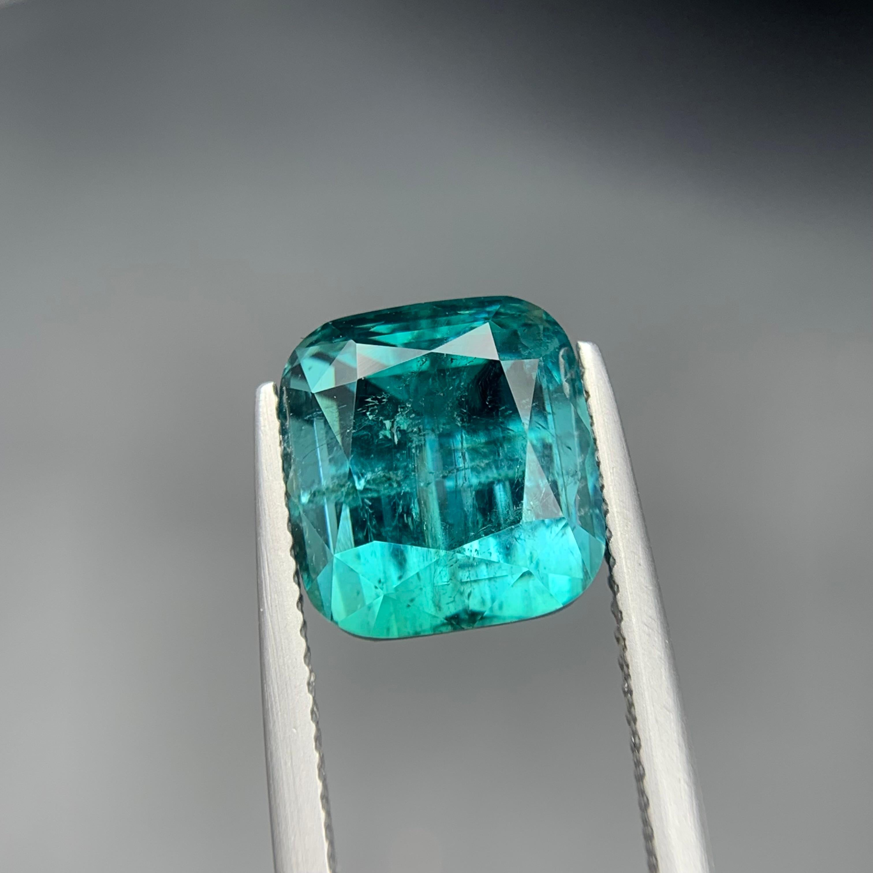 Vivid Blue Natural Tourmaline Ring, Pendant Loose Gemstone 6.75 Ct Cushion Cut en venta 1