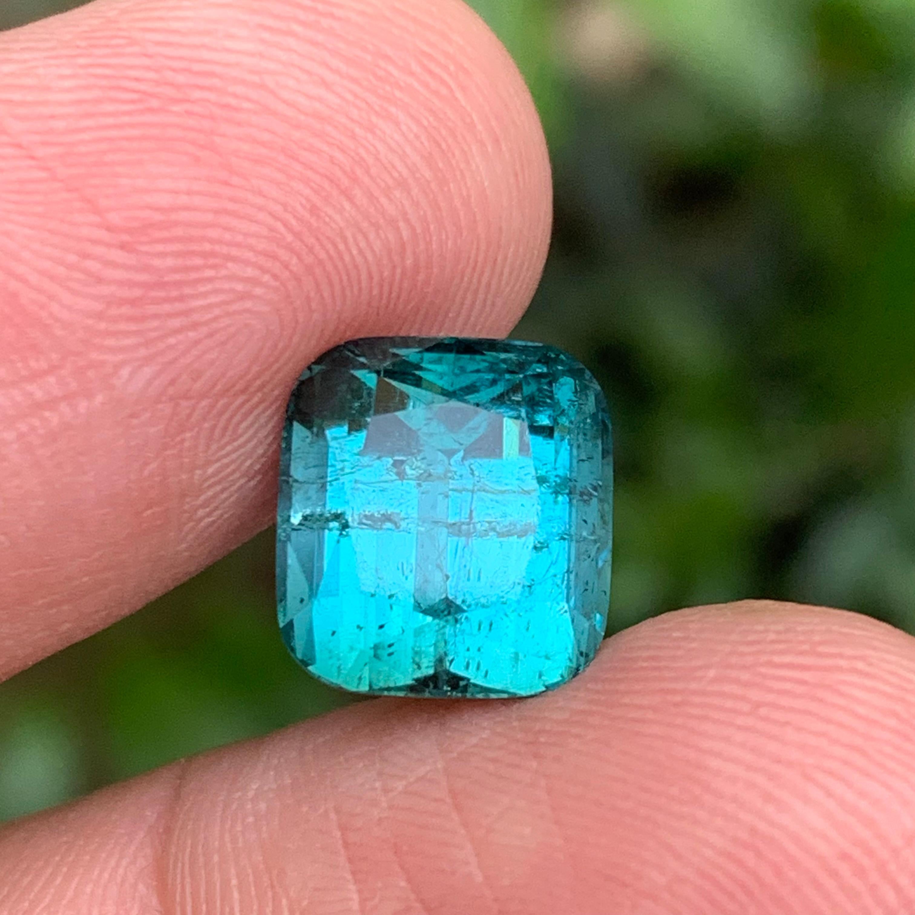 Vivid Blue Natural Tourmaline Ring, Pendant Loose Gemstone 6.75 Ct Cushion Cut en venta 3