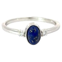 Vivid Blue Oval Lapis Lazuli Ring Made in 925 Sterling Silver for Unisex Ring