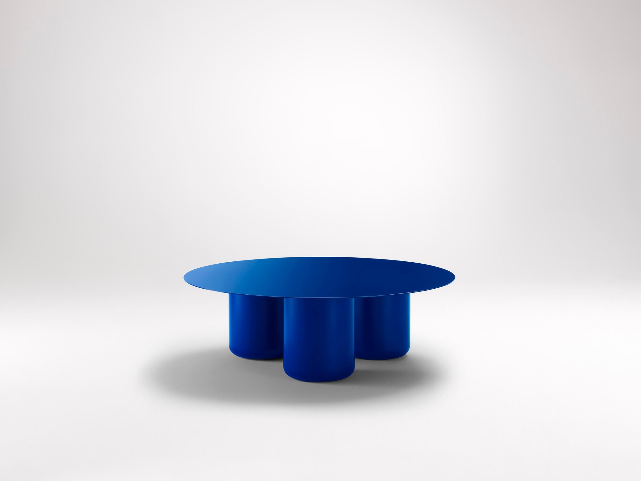 Vivid Blue Round Table by Coco Flip
Dimensions: D 100 x H 32 / 36 / 40 / 42 cm
Materials: Mild steel, powder-coated with zinc undercoat. 
Weight: 34 kg

Coco Flip is a Melbourne based furniture and lighting design studio, run by us, Kate Stokes and