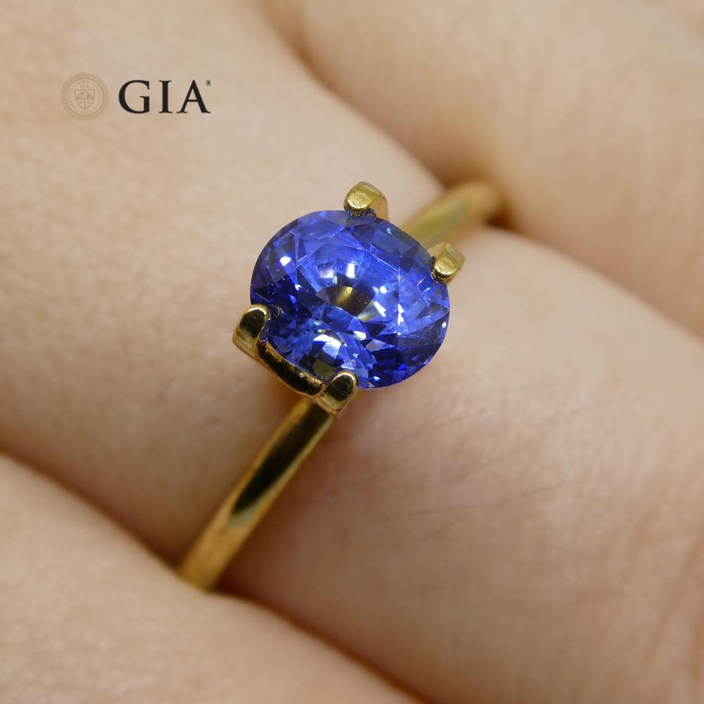 This is a stunning GIA Certified Sapphire

The GIA report reads as follows:

GIA Report Number: 5202980041
Shape: Oval
Cutting Style:
Cutting Style: Crown: Brilliant Cut
Cutting Style: Pavilion: Step Cut
Transparency: Transparent
Color: